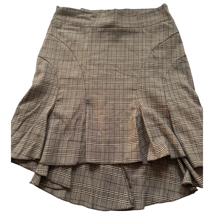 Valia Plaid Skirt Y2k Sz Small Brown Wide Waistband Flare Preppy Academia
