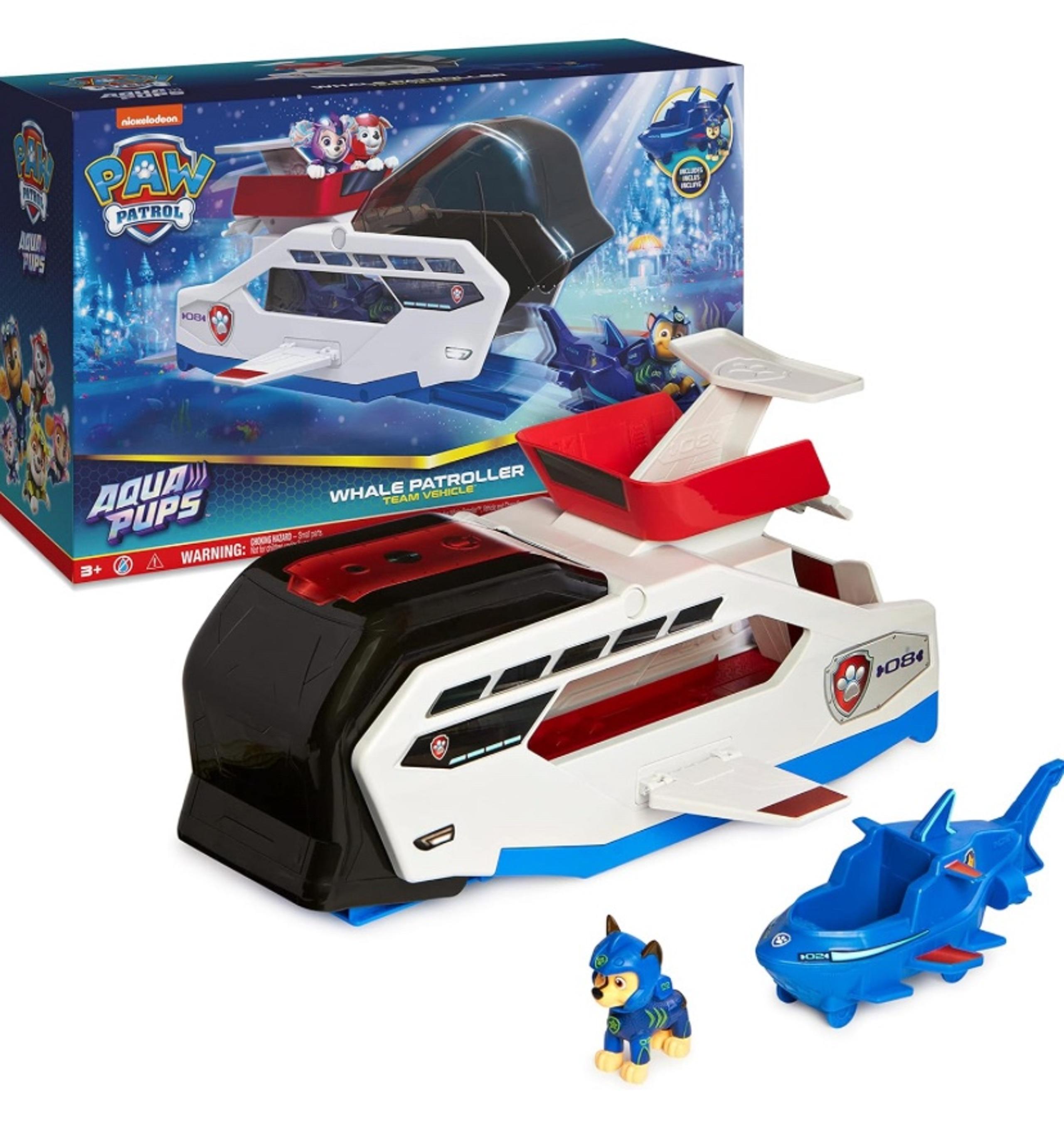 Paw Patrol Aqua Pups Whale Patroller Team Vehicle with Chase Action Figure, Toy