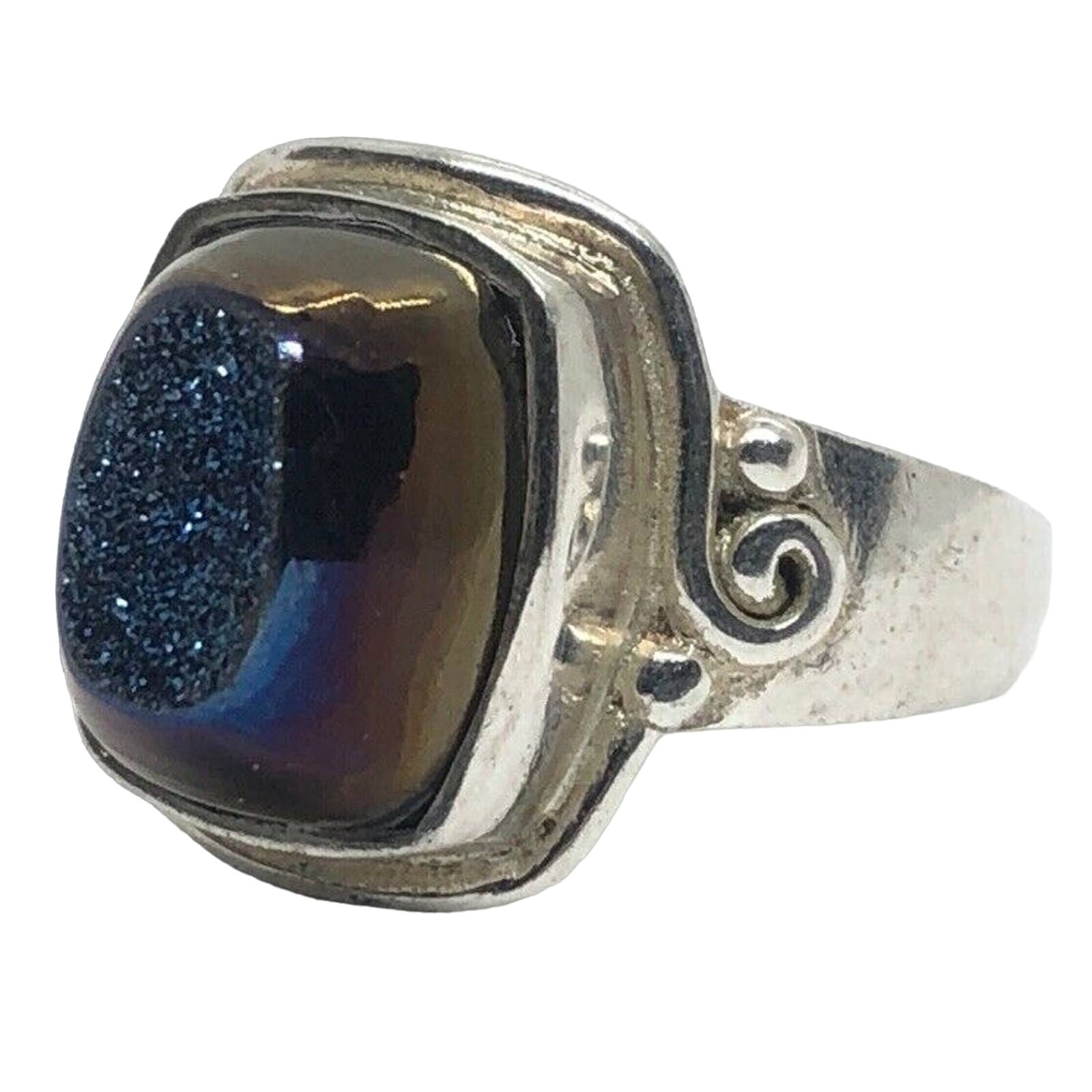 Sajen Sterling Silver Ring 925 Size 7 Blue Stone Signed Designer Druzy