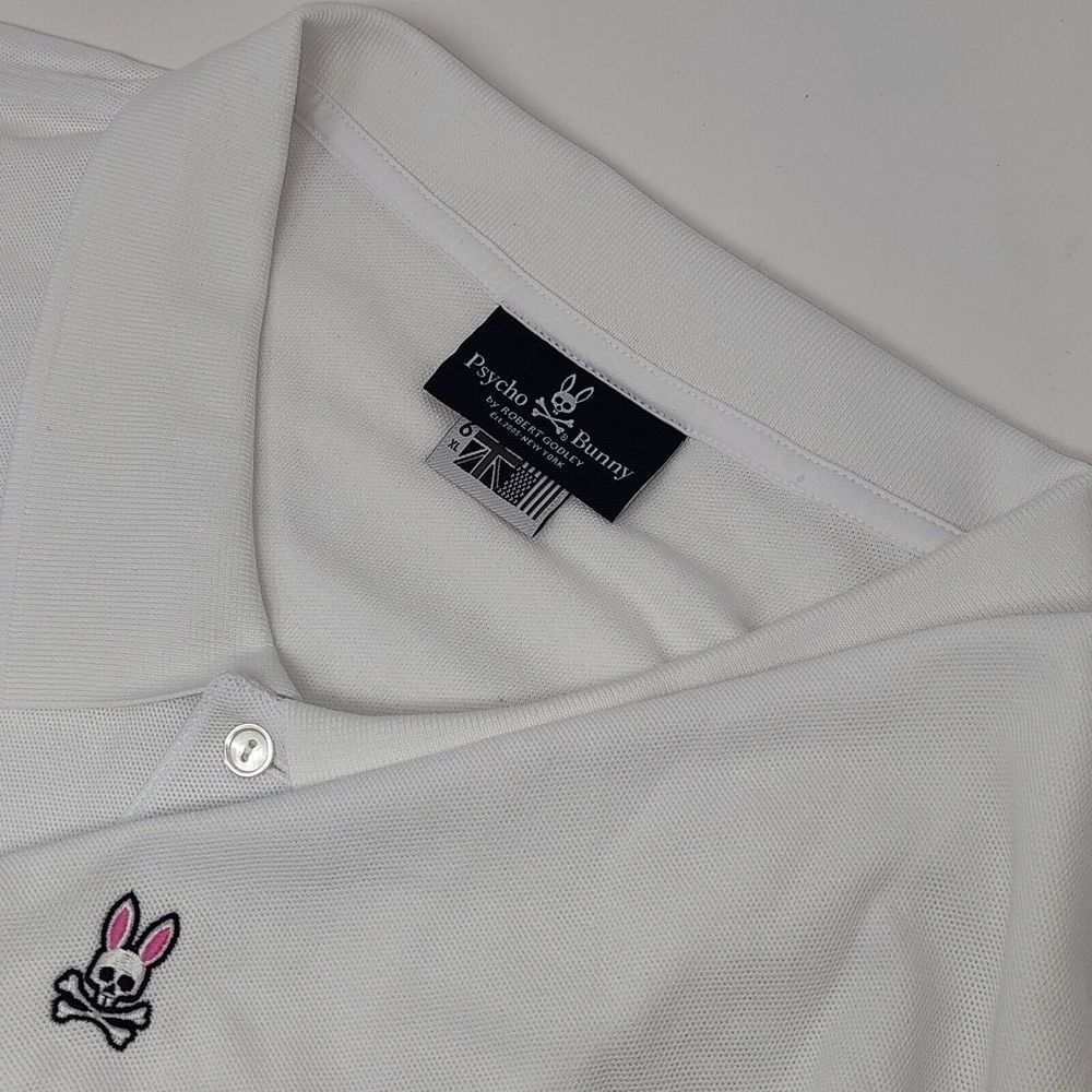 Psycho Bunny Men's 6XL Tall White Pima Cotton Classic Short Sleeve Golf Polo New