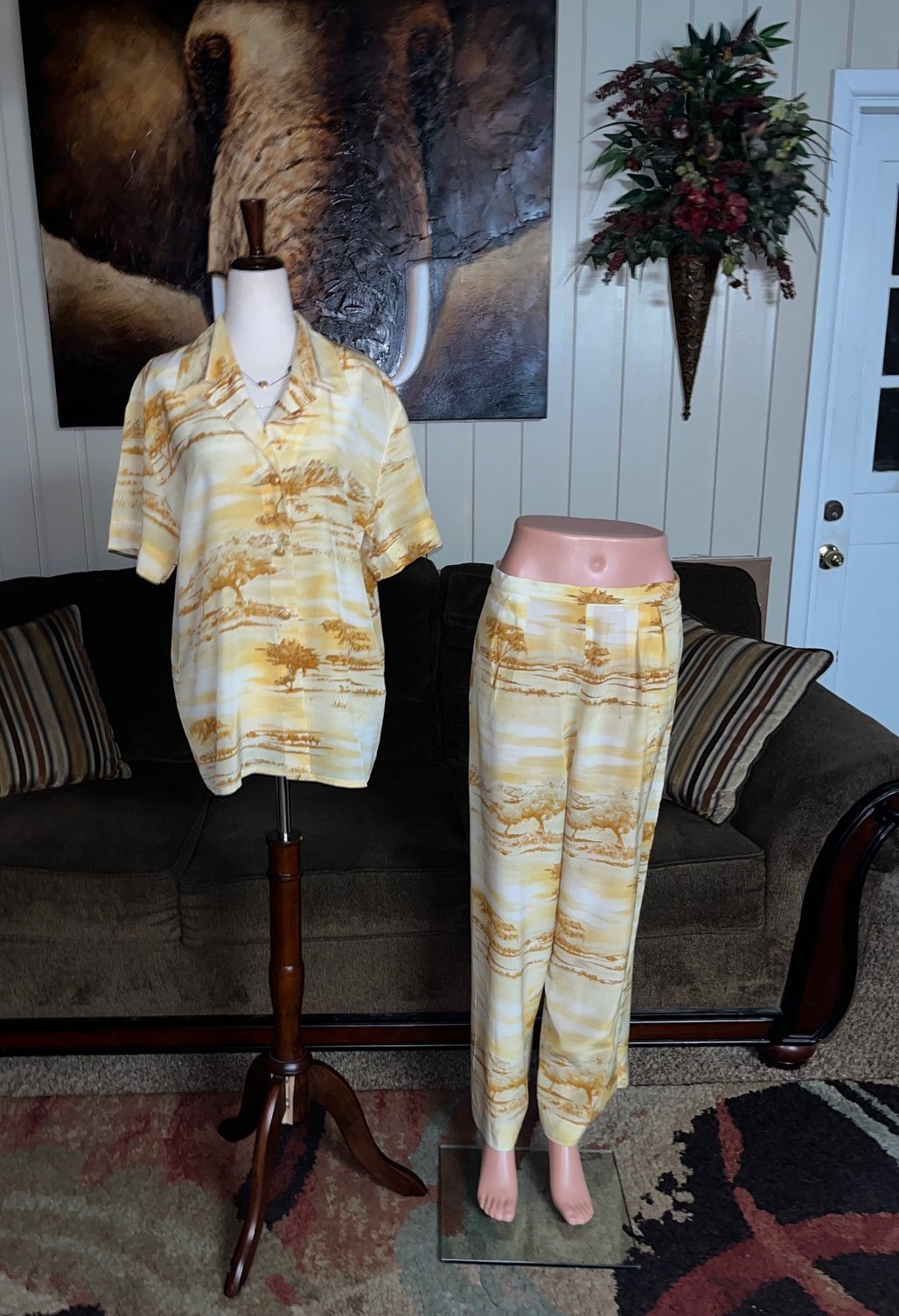 Escada Margaretha Ley • Yellow • Jungle • Size 10 • Silk • 3 Piece • Outfit