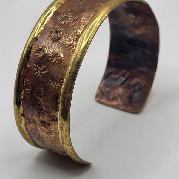 Gorgeous Bohemian Chunky Copper & Brass Bangle 8in Artisan 1in wide