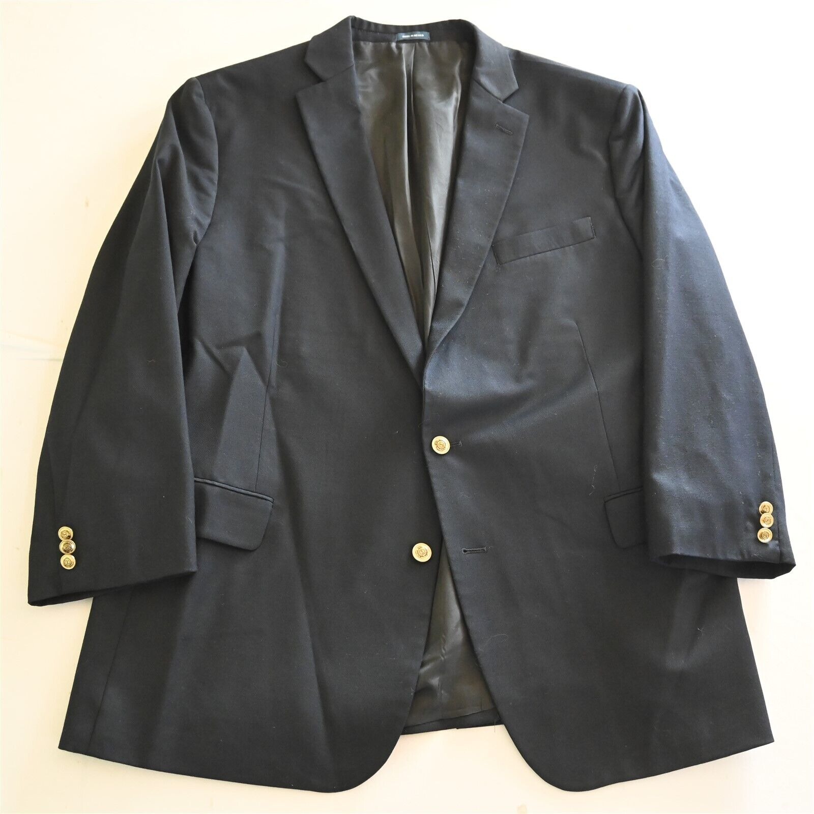 Stafford 50R Navy Blue Hopsack Gold Button Wool Mens Blazer Sport Coat Jacket