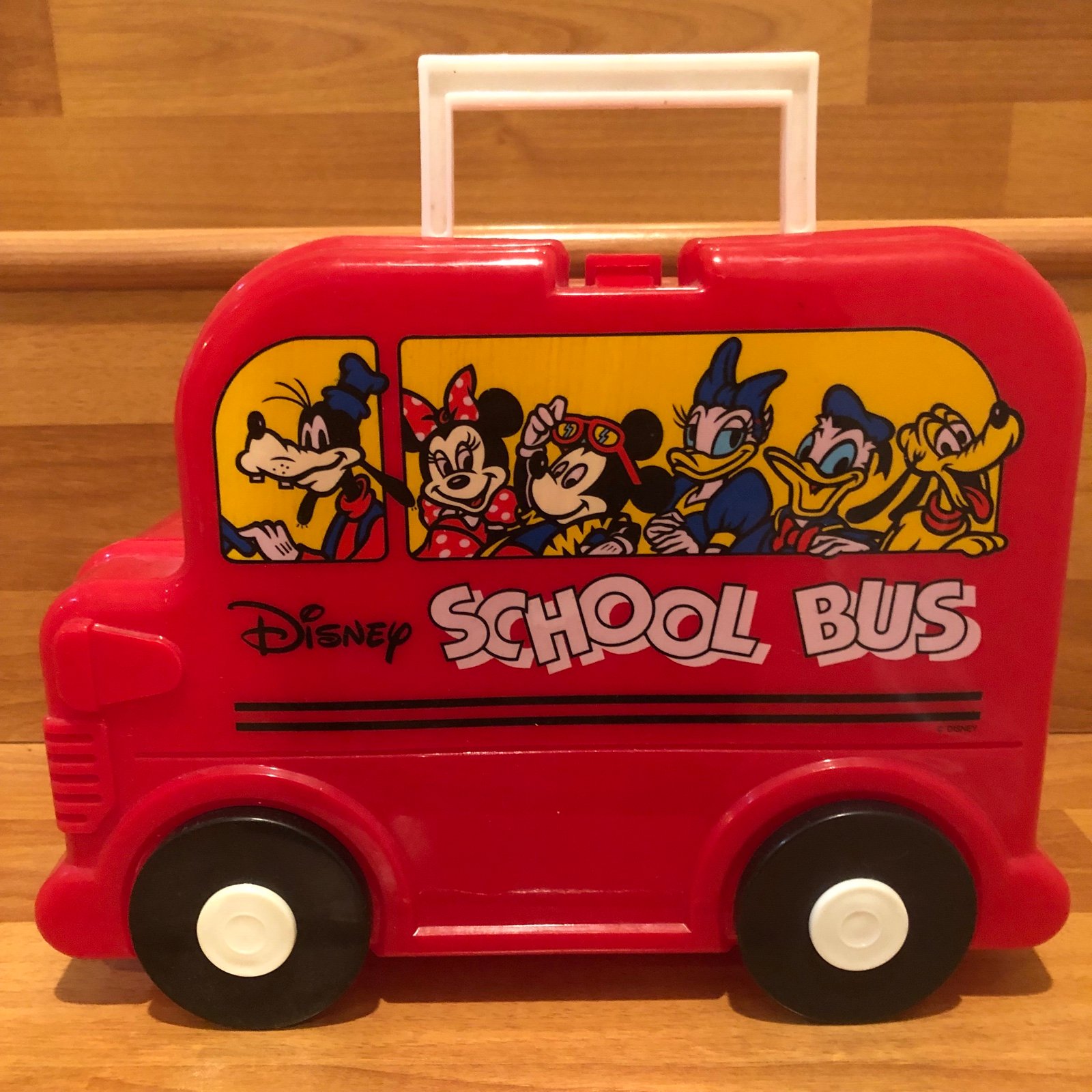 Vintage Disney Red Plastic Lunchbox School Bus Mickey And Friends