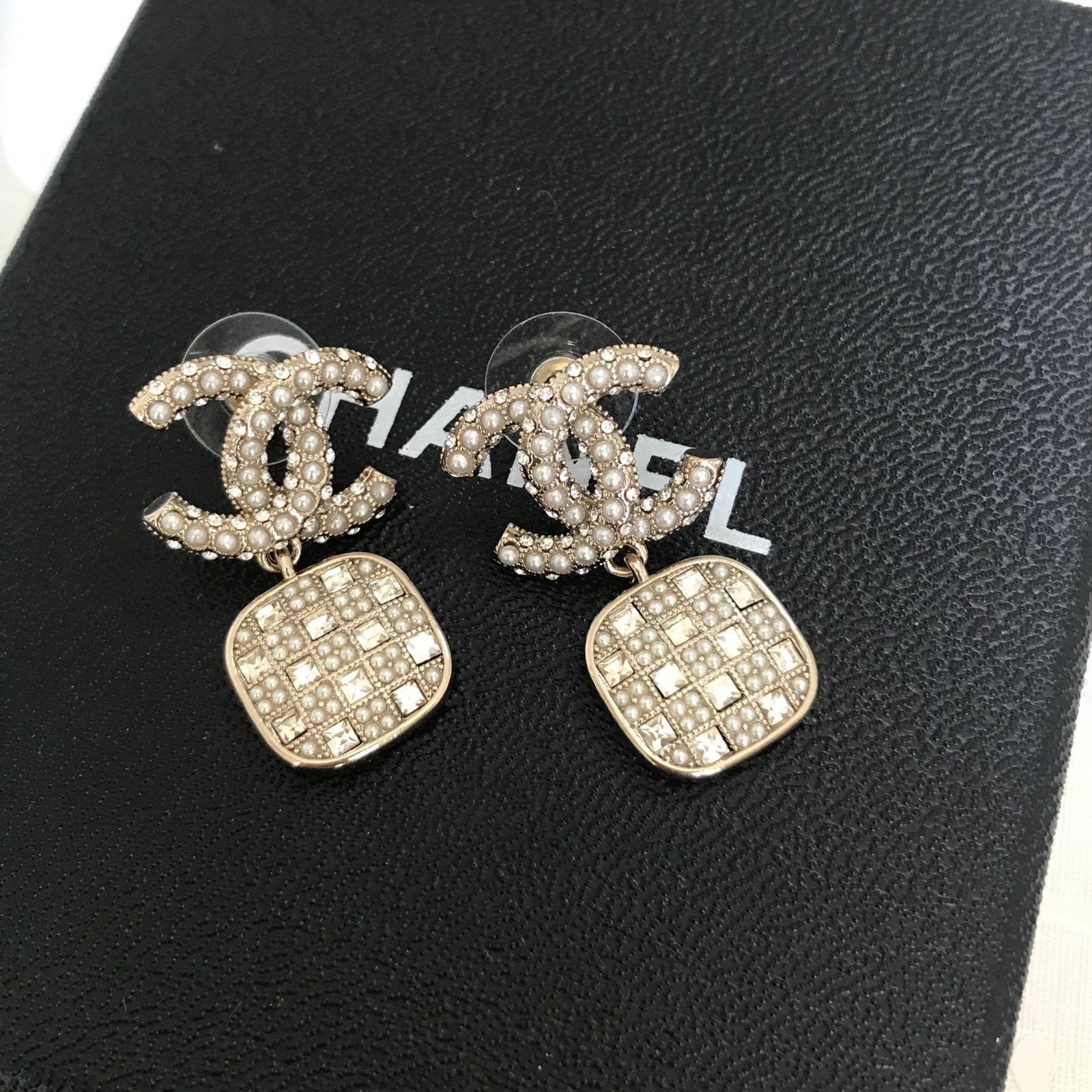 Pearl Baguette Crystal Earrings Gold