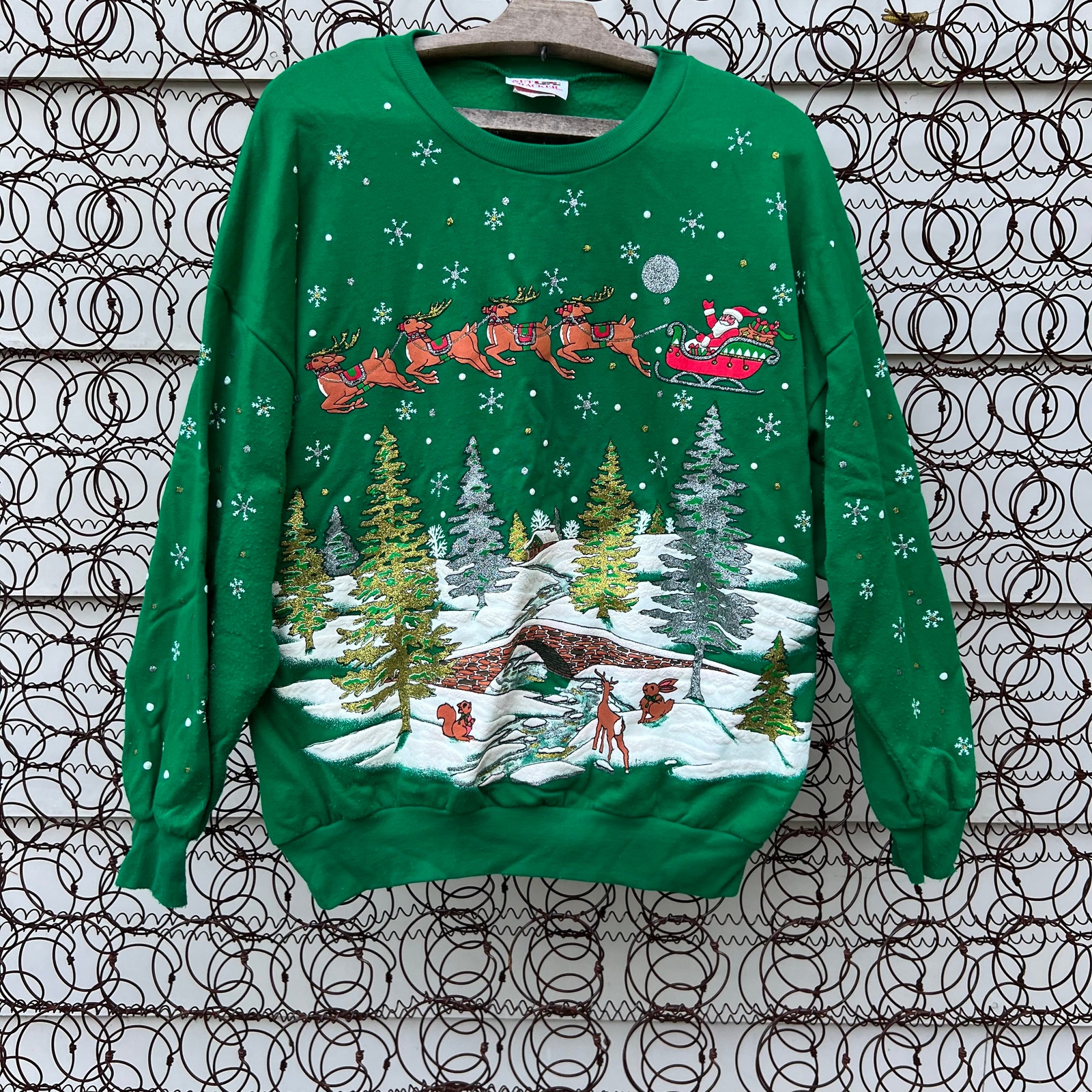 Vintage 90s Nutcracker Santa Scene Green Ugly Christmas Sweatshirt