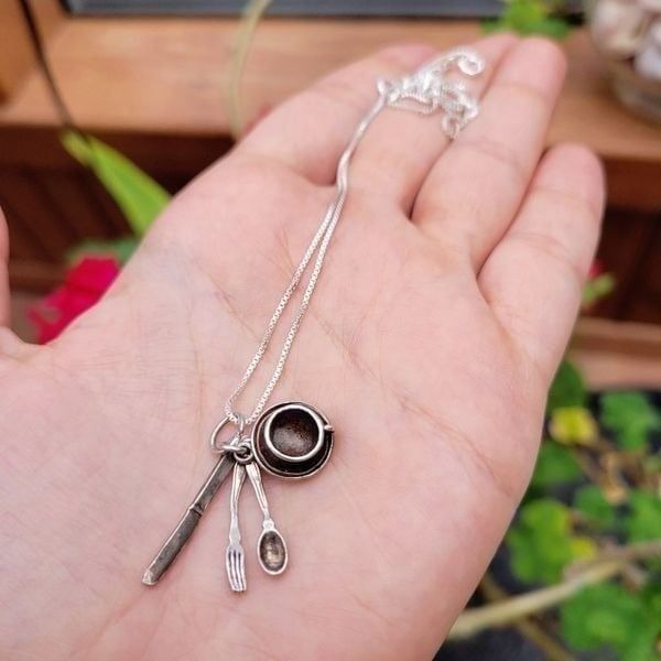*RARE* Vintage Antique Solid 925 Sterling Silver Cutlery Teacup Necklace