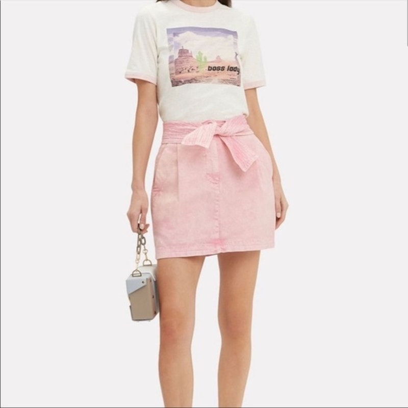 Ulla Johnson Pink Washed Tie Drew Denim Tie Mini Skirt Size 2