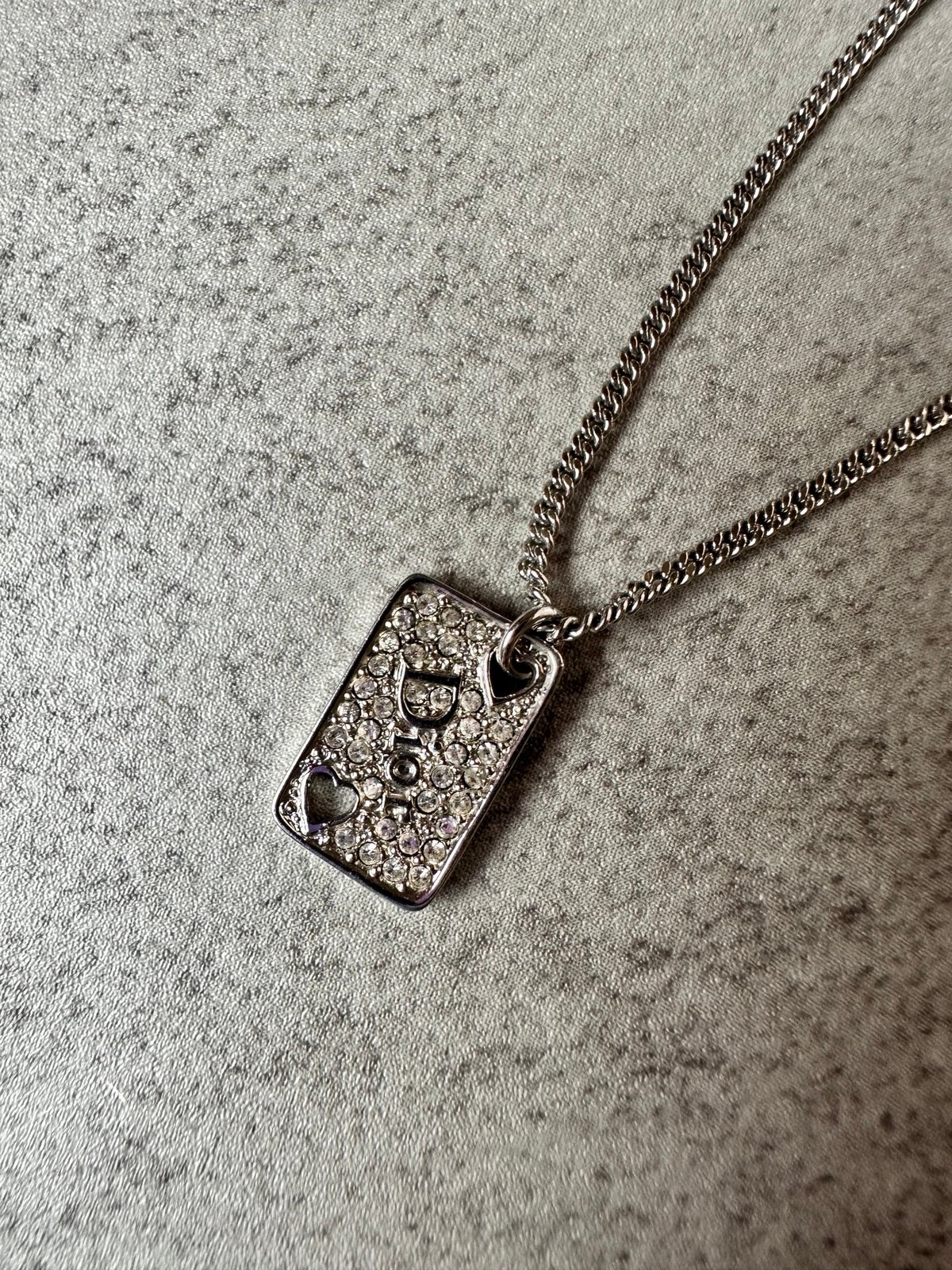 Christian Dior Rhinestone Heart Plate Pendant Necklace