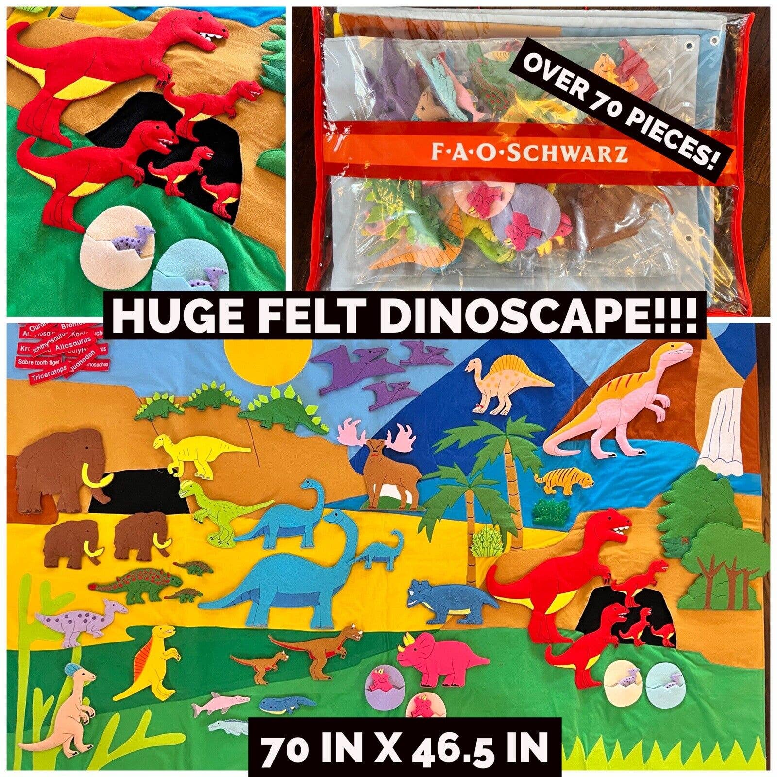 Felt PlayMat Dinosaur FAO Schwartz HUGE 5.75' x 3.7' School or Home 70+ Pieces
