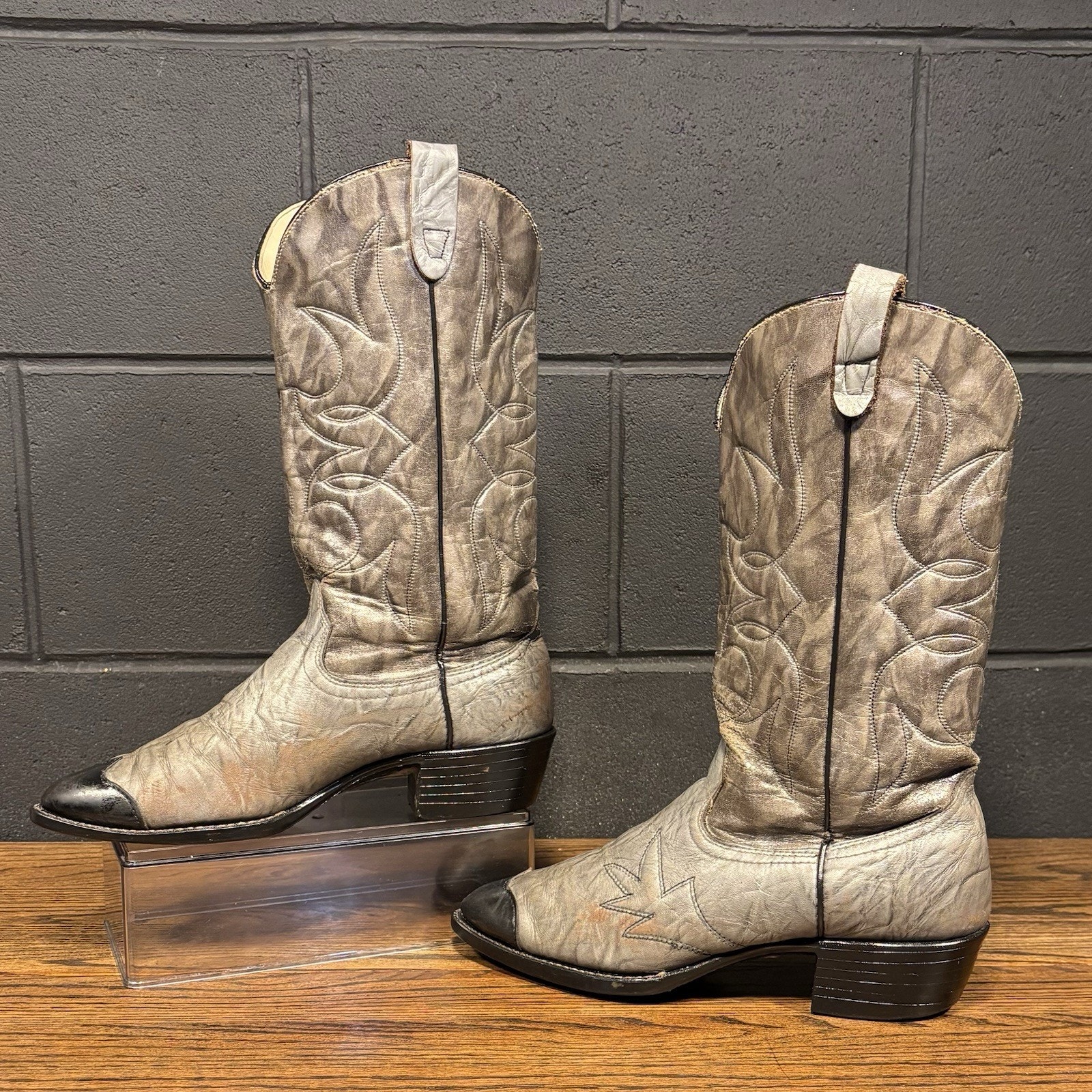 Vintage Texas Boot Gray Leather Western Cowboy Boots Men’s 9.5 D Made In USA