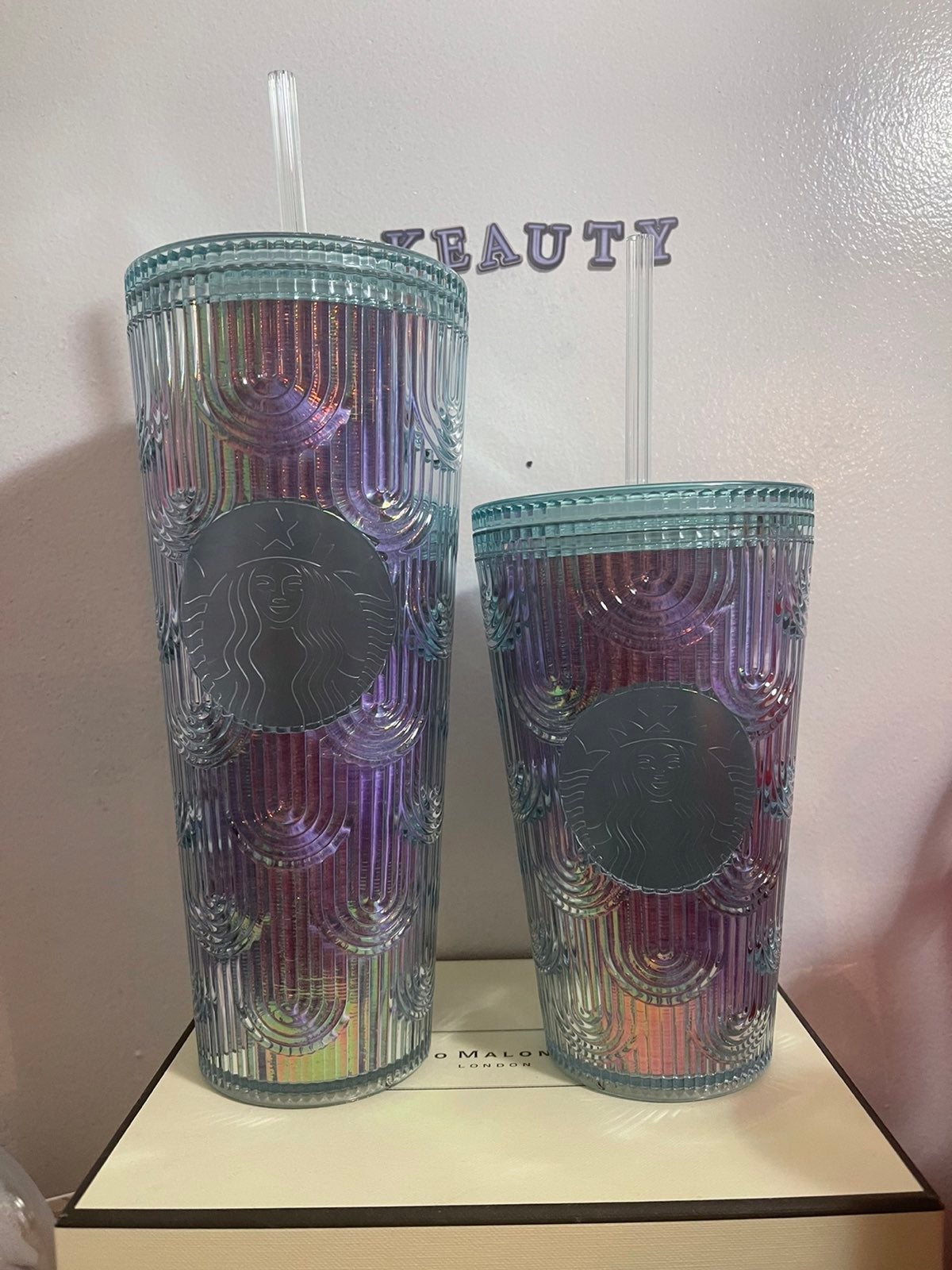 Set of 2 venti & grande mermaid scales iridescent starbucks cups Spring 2022 rel