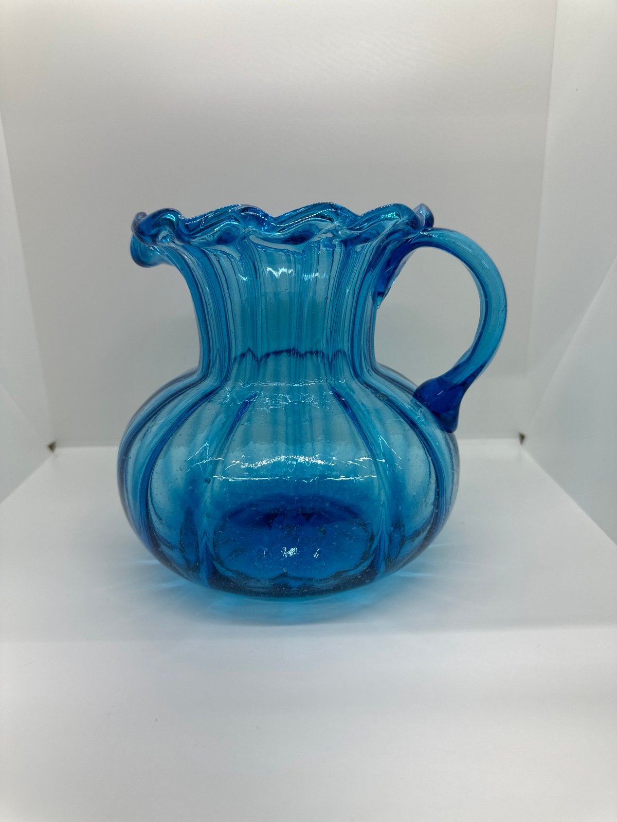 Blown Glass Blue Optic Pitcher