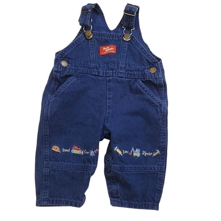 Vintage 90s Oshkosh 6/9 Months Blue Denim Overalls Vestbak Bibs Construction