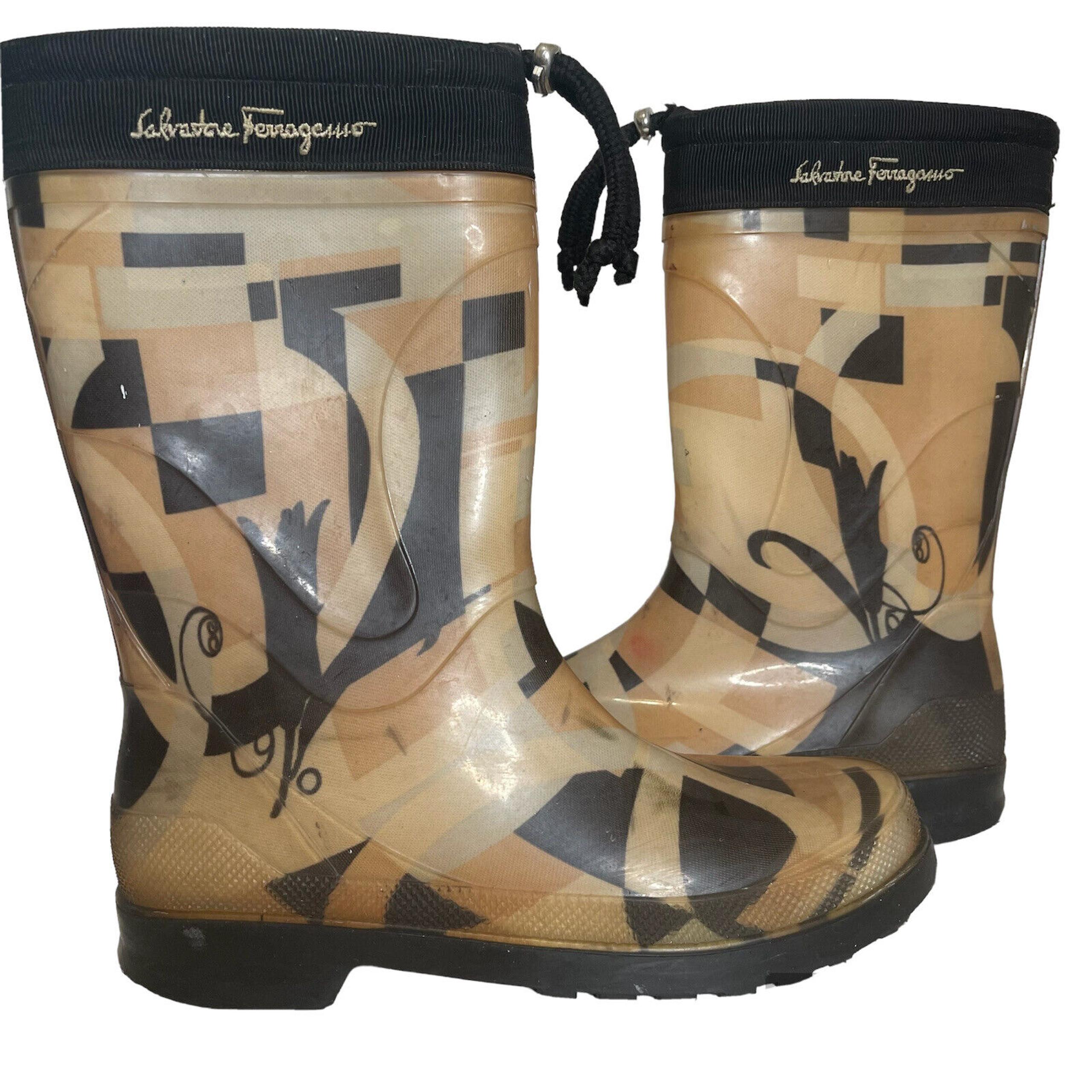 Salvatore Ferragamo Women’s Mid Calf Rubber Rain Boots Size 5 Made In Italy