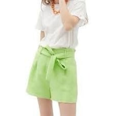 J.O.A. Paperbag Tie Waist Cotton & Linen Shorts In Lime Green