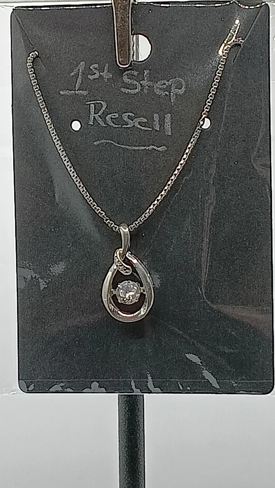 Vtg Kay Jewelers Sterling Silver 24 in Chain Stone Infinity Teardr Loop Pendant