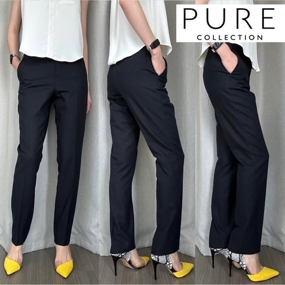 Pure Collection Wool Black Straight Leg Long Pants XS (2)