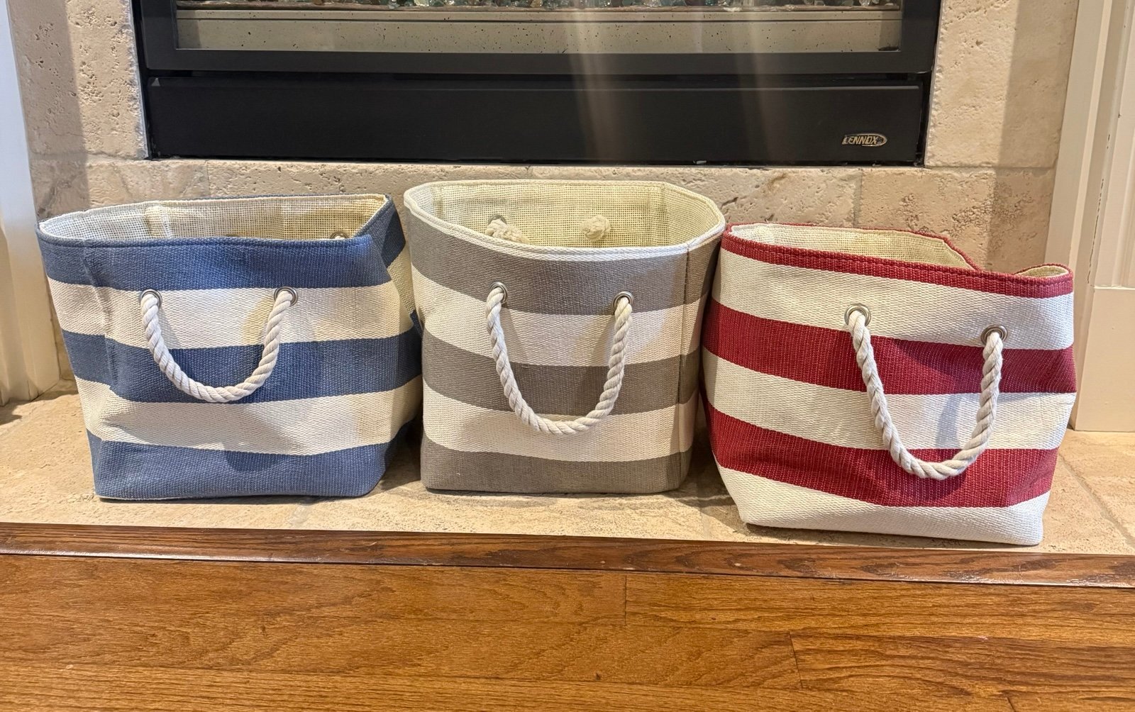 Land of Nod Set of 3 Stripes All Around Cubes Bins 11 in cube (Crate & Kids)