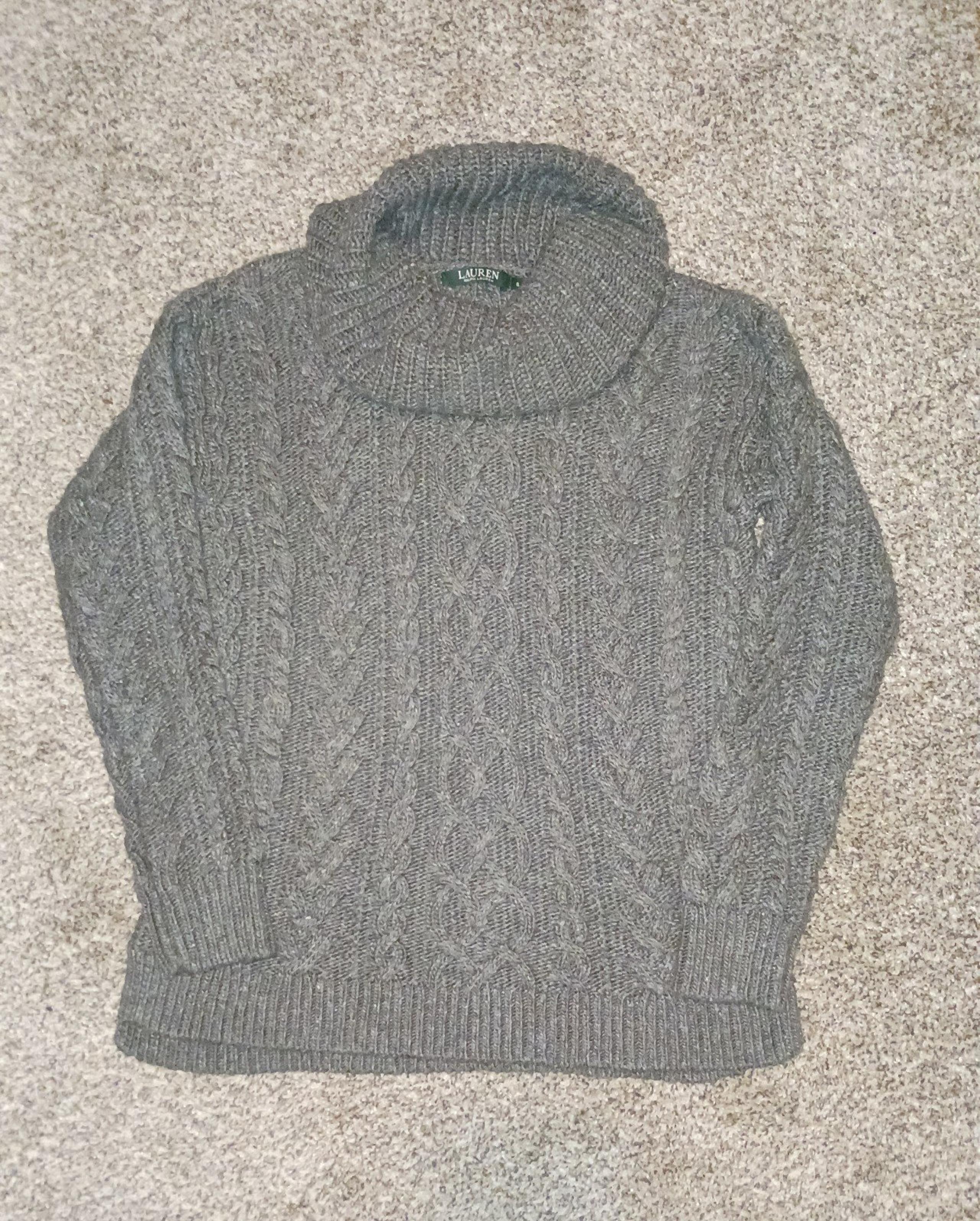 Lauren Ralph Lauren Cowl Neck Sweater Cable Knit Gray Women Small
