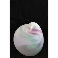 Vtg 1970's Purple Green Iridescent Bulbous Vase Abstract Design Studio Art Glass