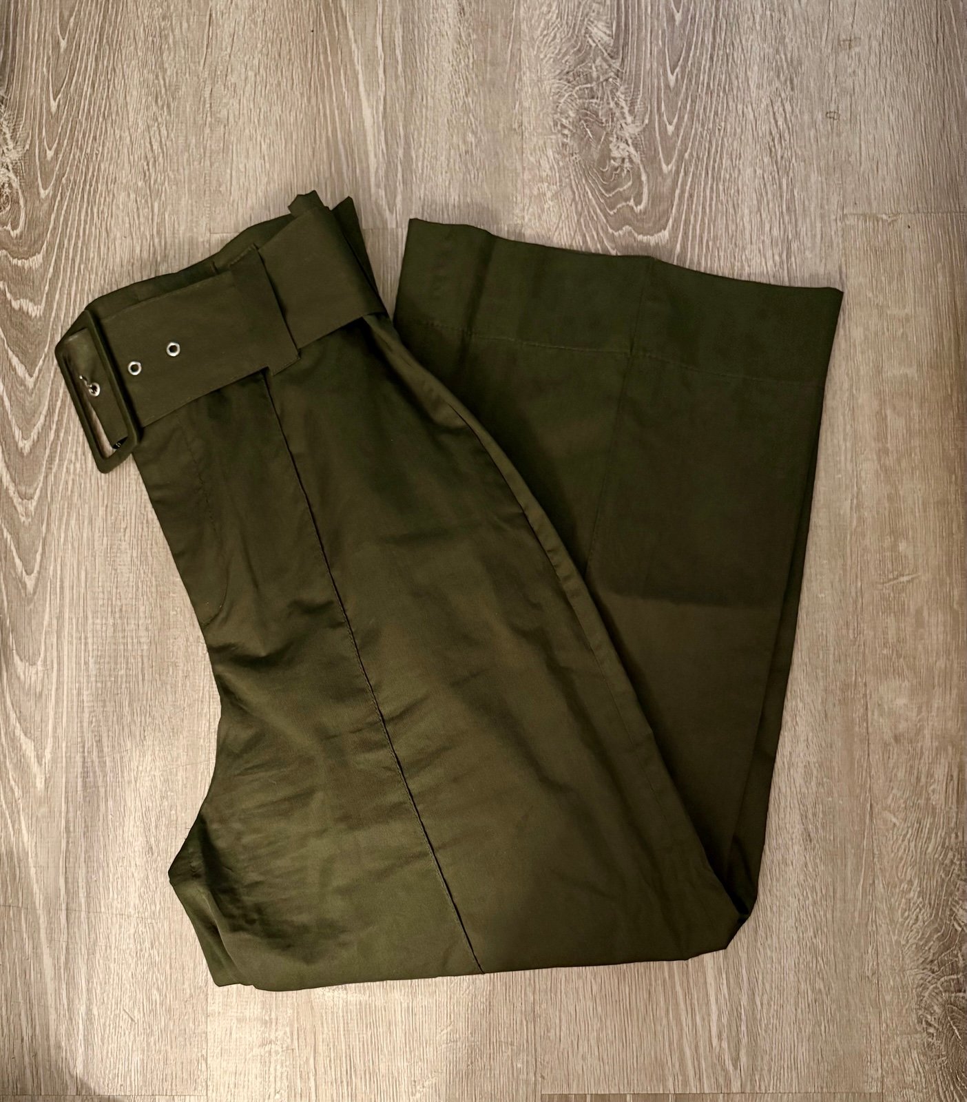 Zara High Rise Wide Leg Crop Pant with Tonal Belt - Olive Green