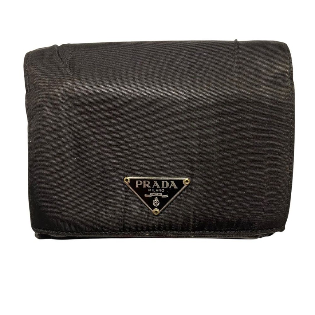 SOLDPRADA Black Nylon & Saffiano Leather Snap Wallet