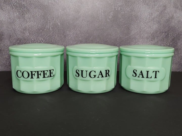 JADEITE GREEN DEPRESSION STYLE GLASS SUGAR, SALT & COFFEE CROCK, Vintage, Dish