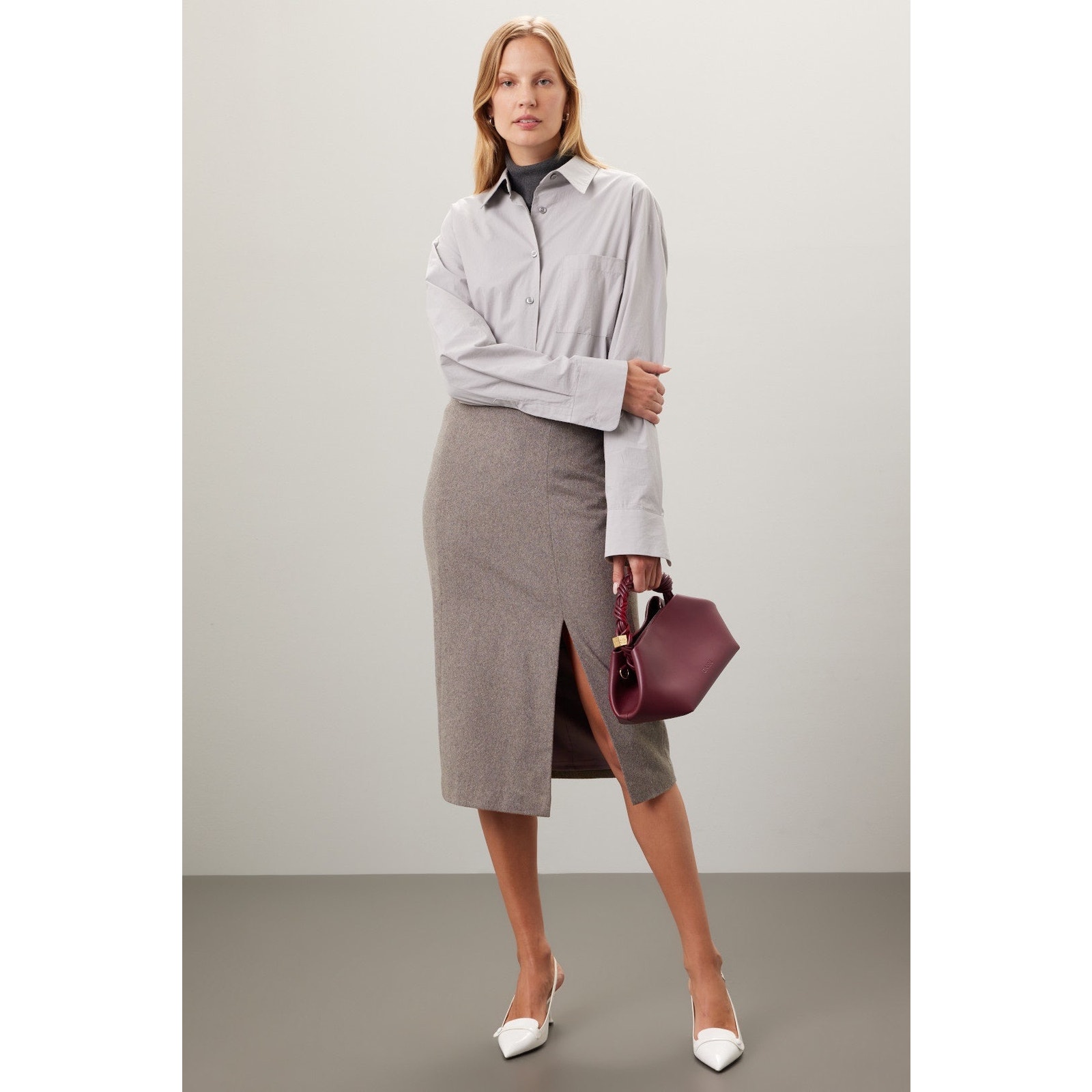 Marina Moscone Collective Gray Wool Slit Pencil Midi Skirt Size 12