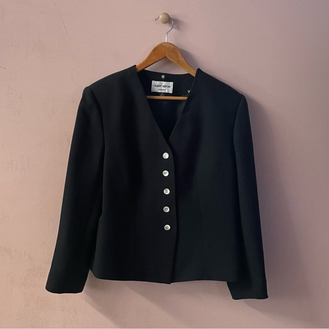 Vintage Albert Nipon Suits Black Polyester/Acetate Blend Blazer Size 16 EUC