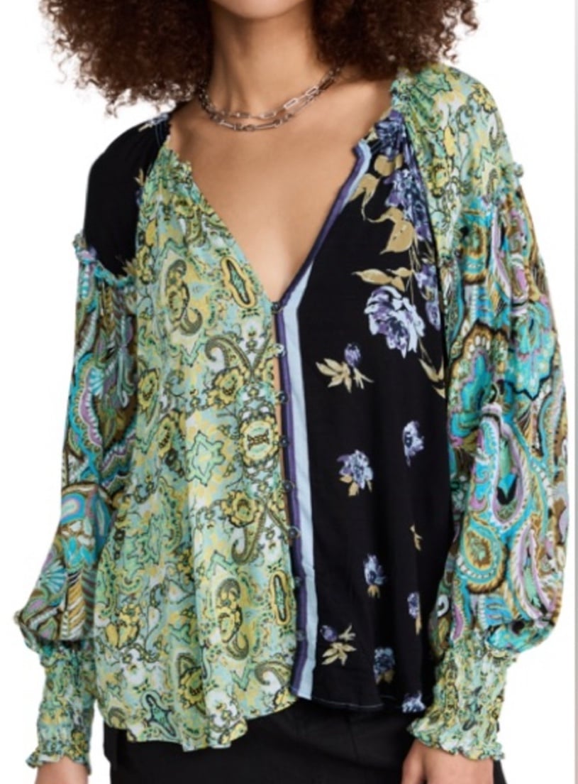 Free People Gemini Long Sleeve Blouse Bohemian Peasant Style Size Small