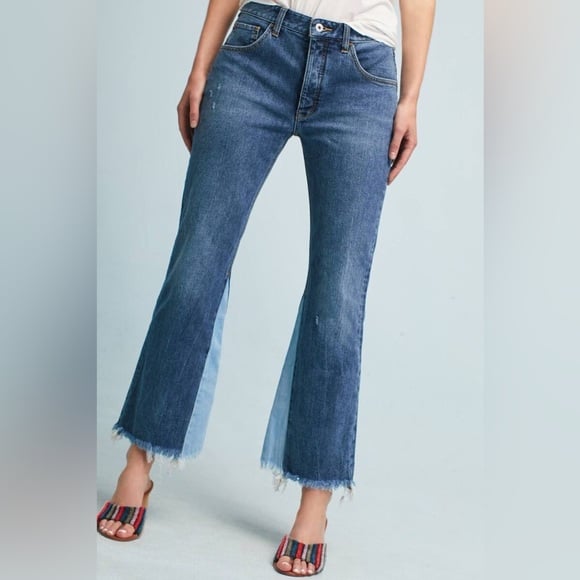 Pilcro Raw Hem High-Rise Flare Jeans