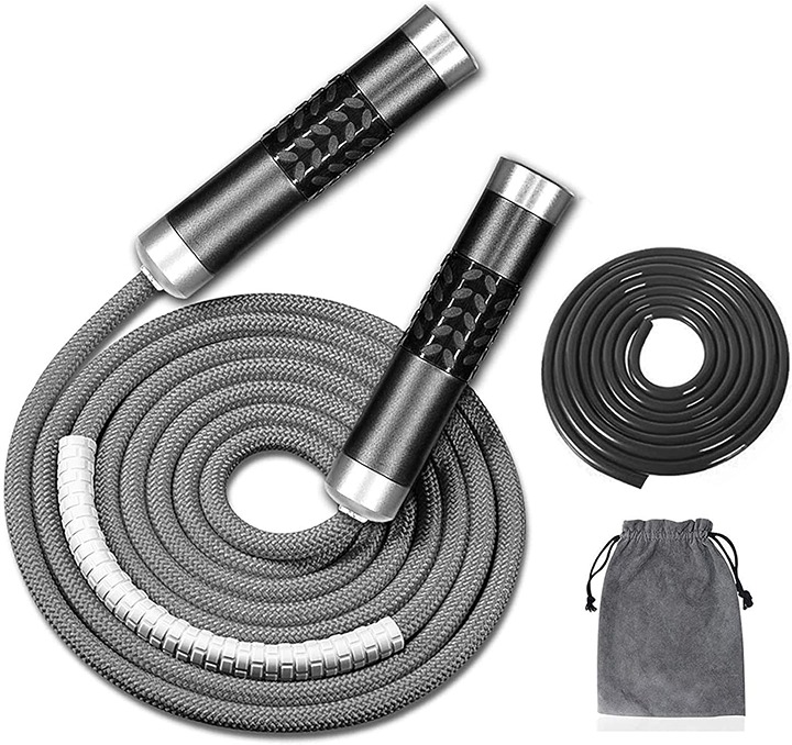 Weighted Jump Rope for Workout Fitness(1LB),9MM Fabric Cotton+9MM Solid PVC Rope