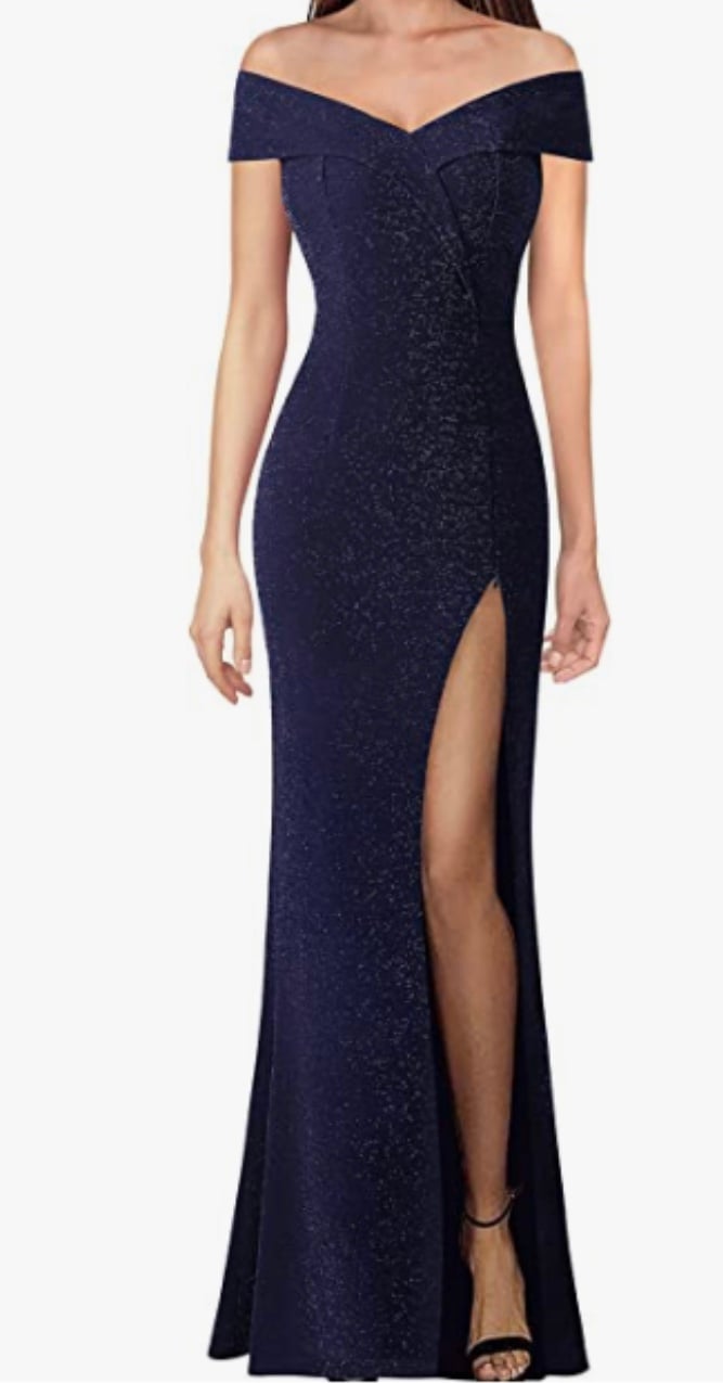 New- VFSHOW Womens Off Shoulder High Slit Formal Evening Wedding Guest Maxi Long