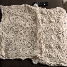 Two Ivory Crocheted Cotton Standard Sized Bed Pillow Shams Scalloped Lace Floral