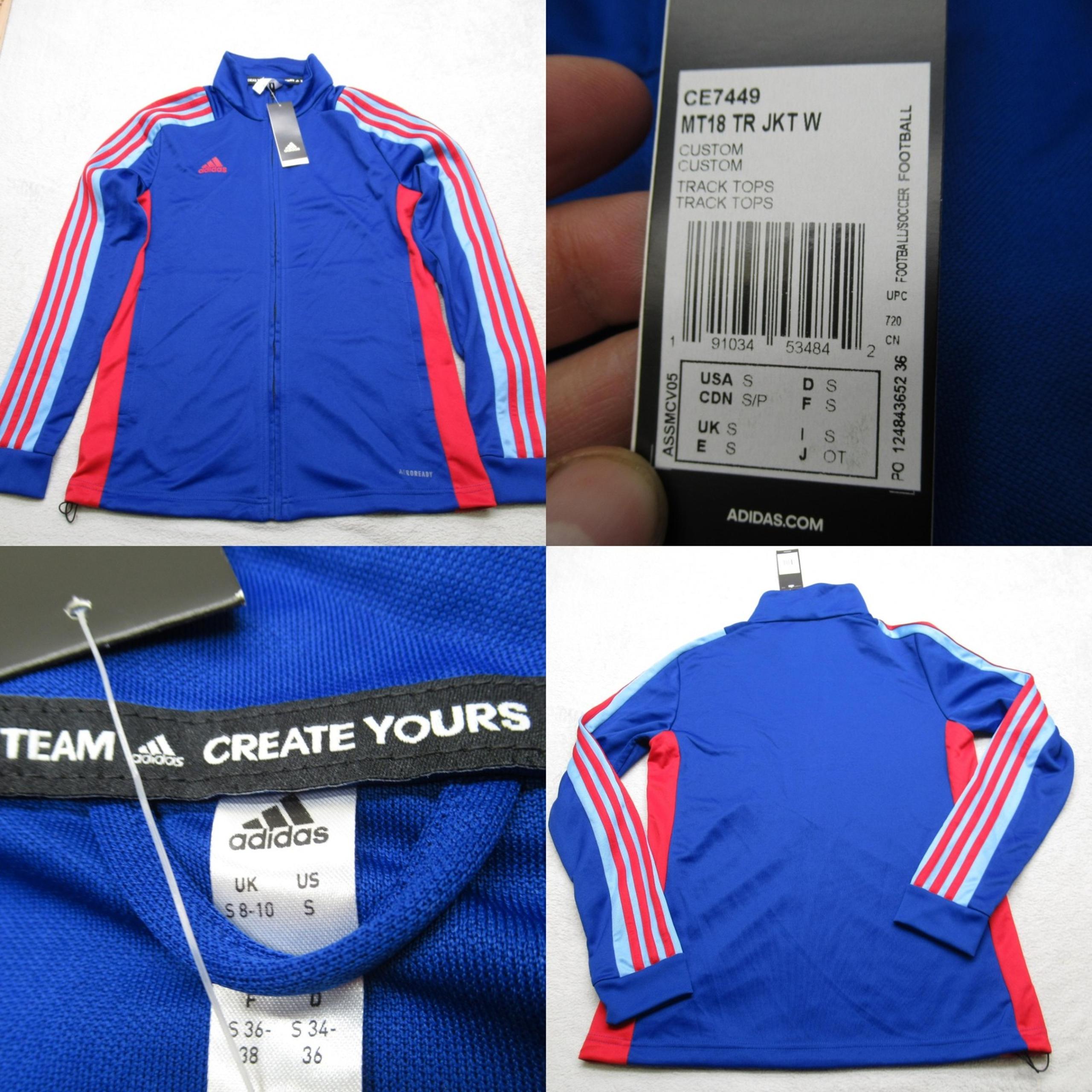 Adidas Track Jacket Womens Small Blue Striped Aeroready Full Zip Athletic NEW