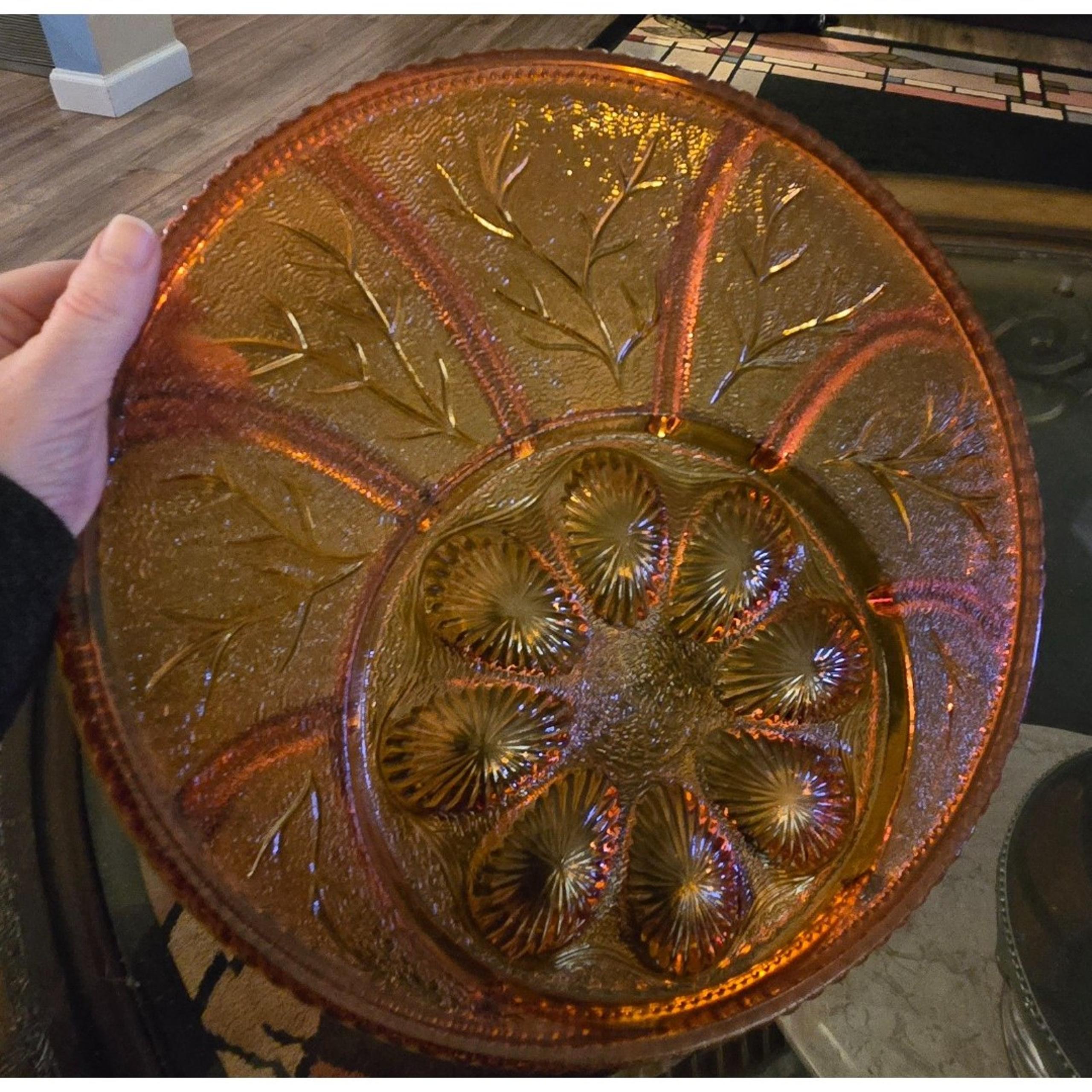 Vintage Indiana Glass Co. Amber Deviled Egg/ Relish Platter