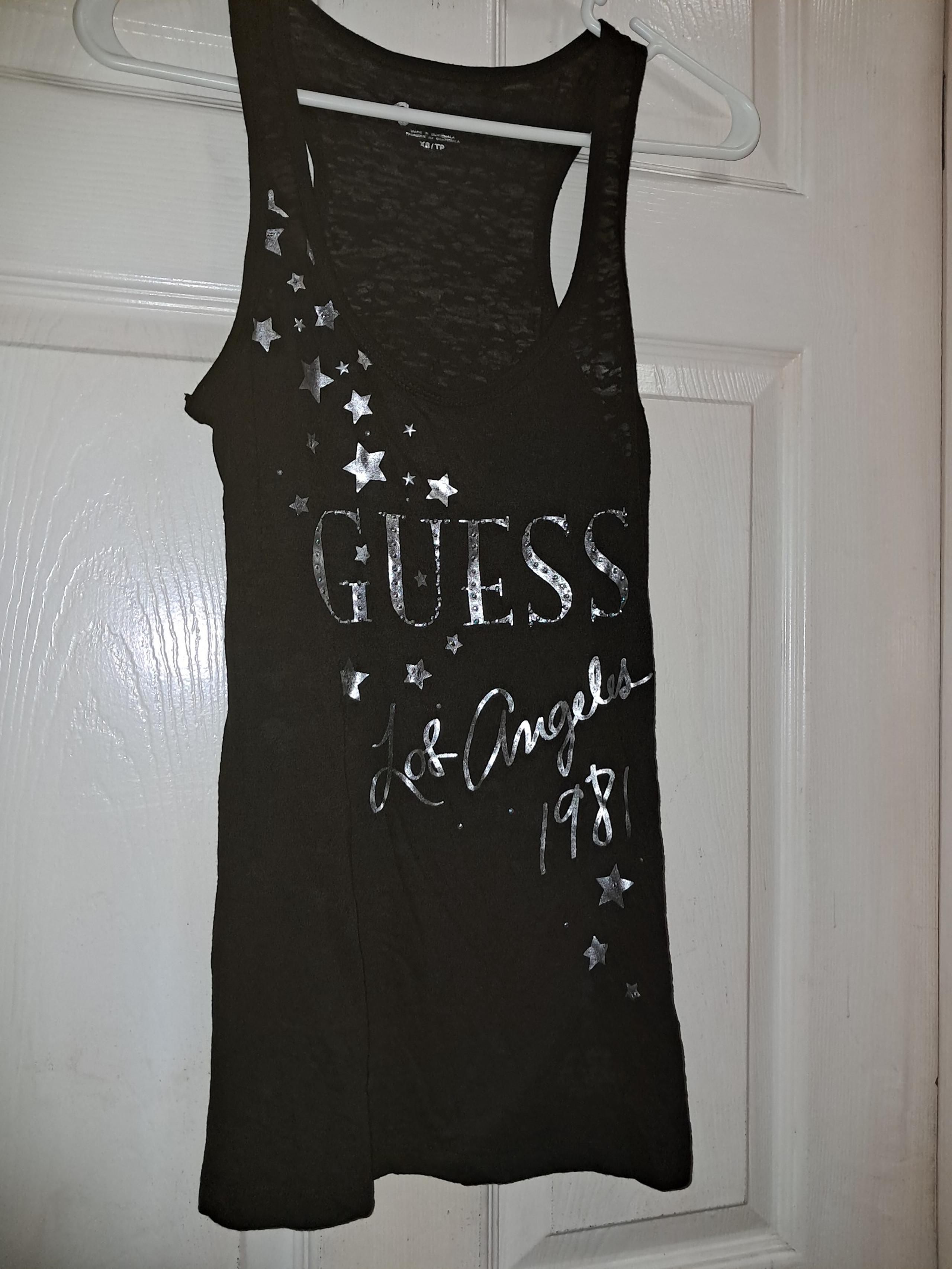 Women's Black & Silver Guess Los Angeles 1981 Tank Top Size Extra Small
