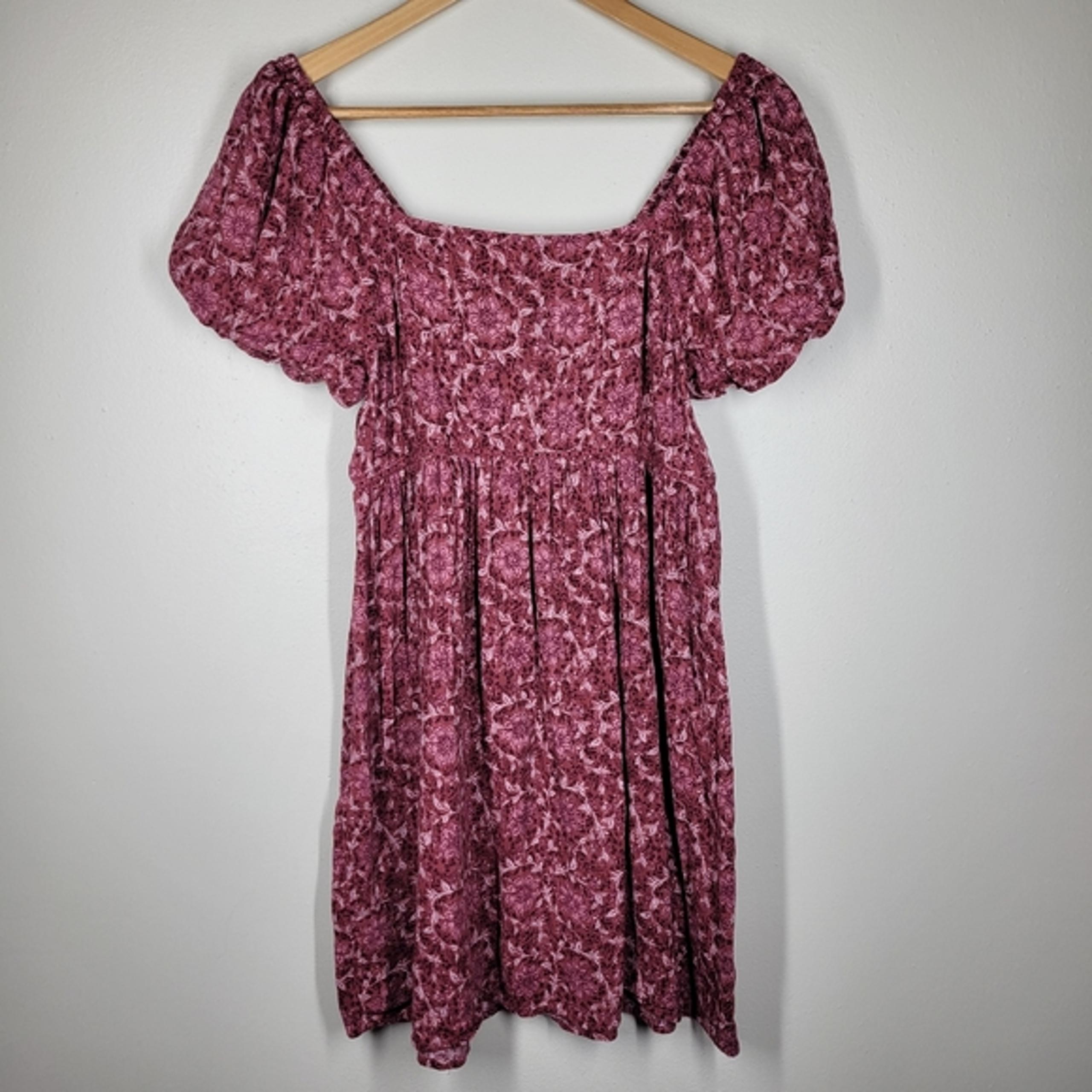 American Eagle Pink Floral Short Puff Sleeve Babydoll Mini Dress Small