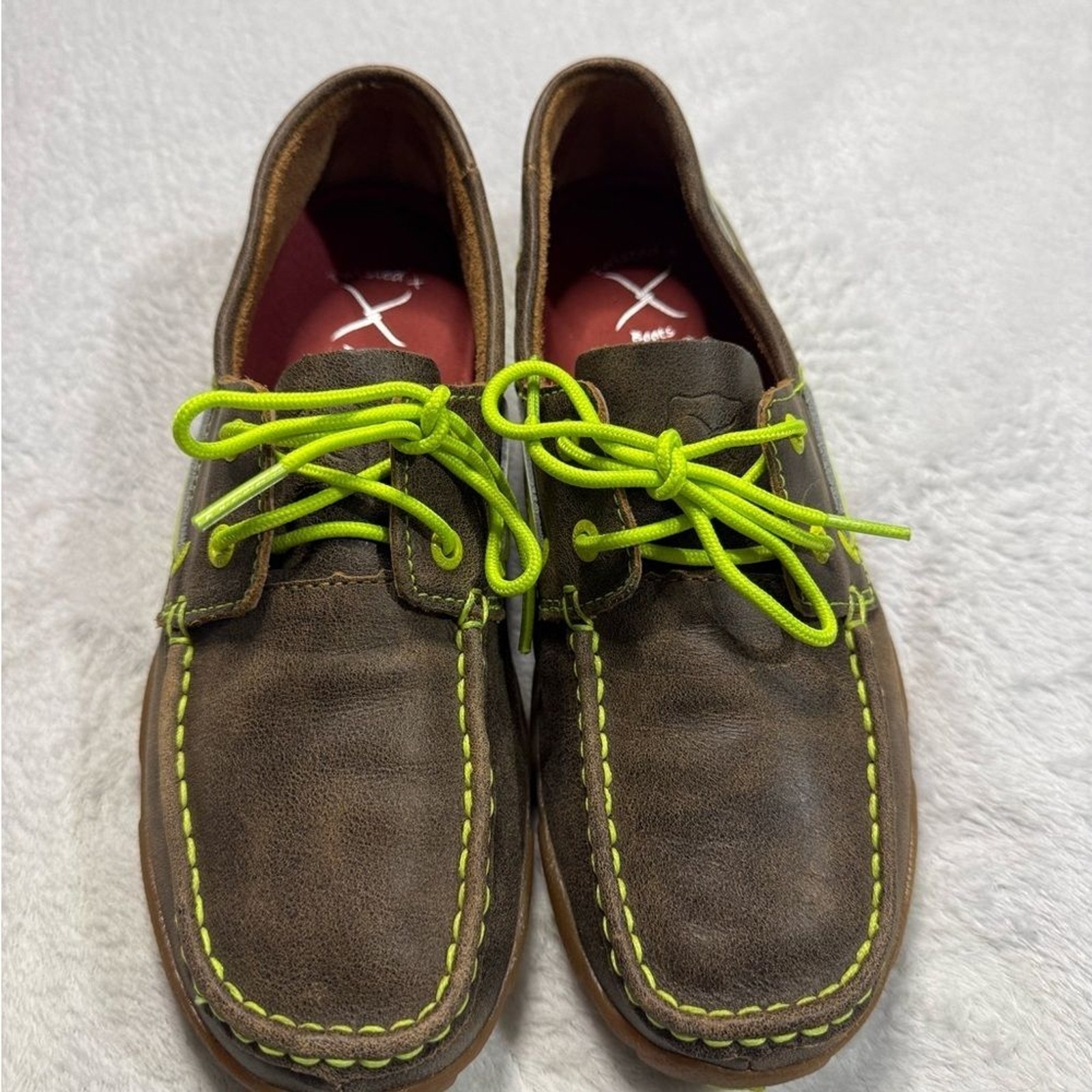 Twisted X Brown and Green Loafers with Moccasin Toe