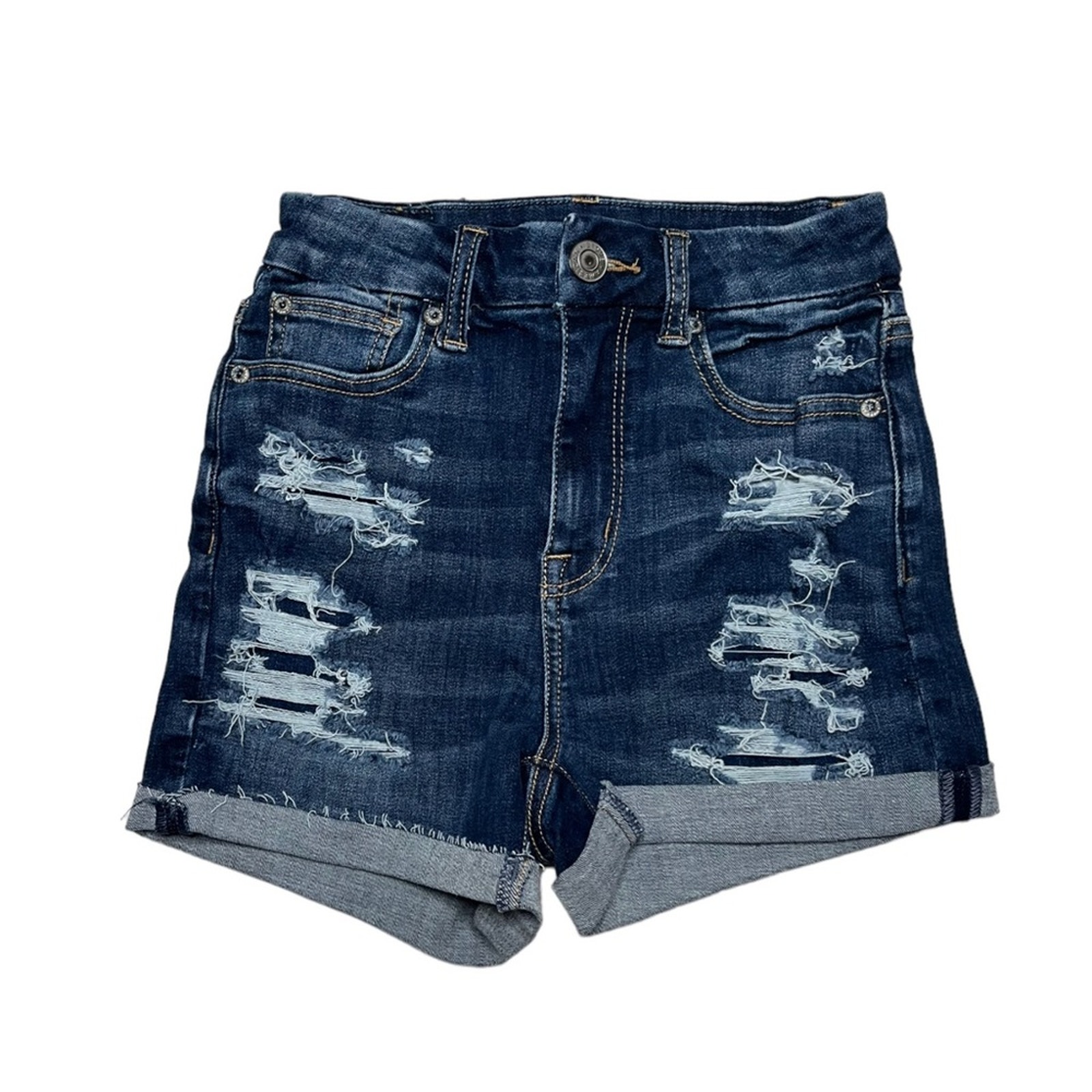 American Eagle Curvy High Rise Shortie Next Level Stretch Denim Short Size 00