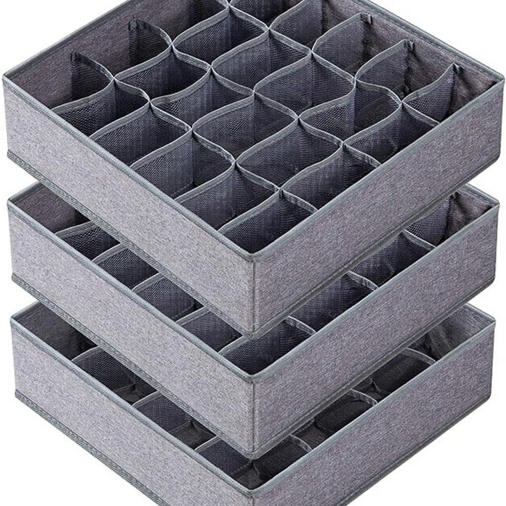 3 Pack Sock Underwear Organizer Dividers, 64 Cell Fabric Foldable Cabinet Closet