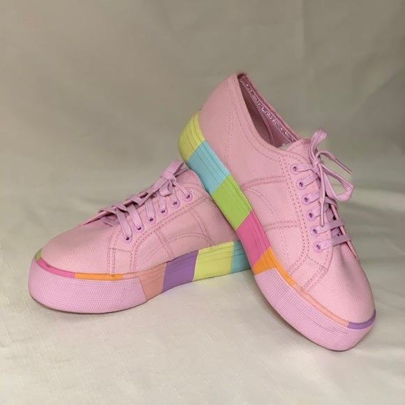 SUPERGA Platform Sneakers Women’s 9.5 Fantasia Pink Pastel Colorblock Lace Up