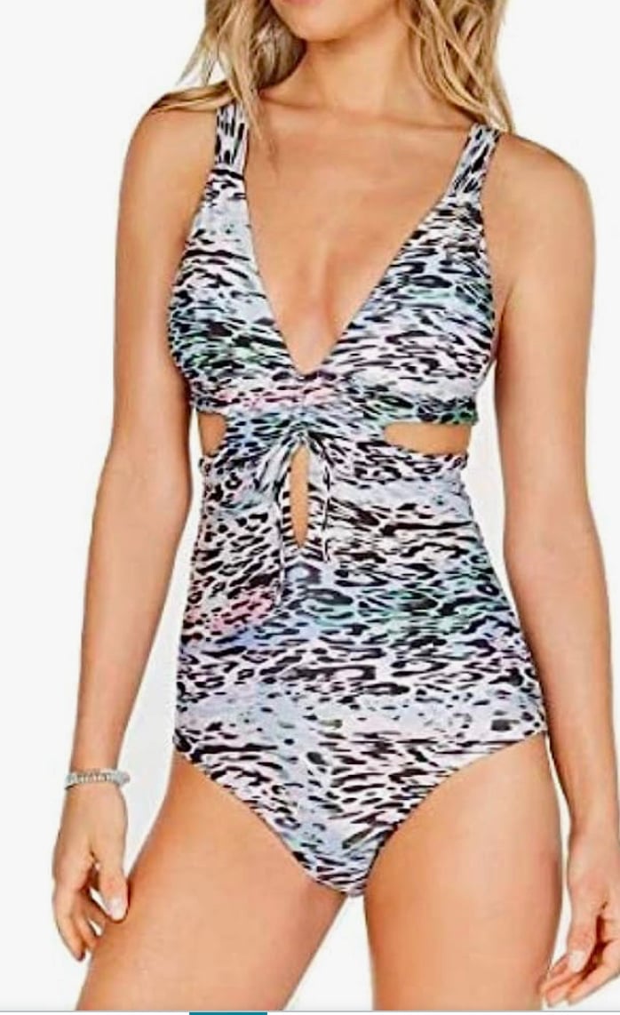 Becca Animal Instincts Split-Side One-Piece Swimsuit Leopard Sz Small