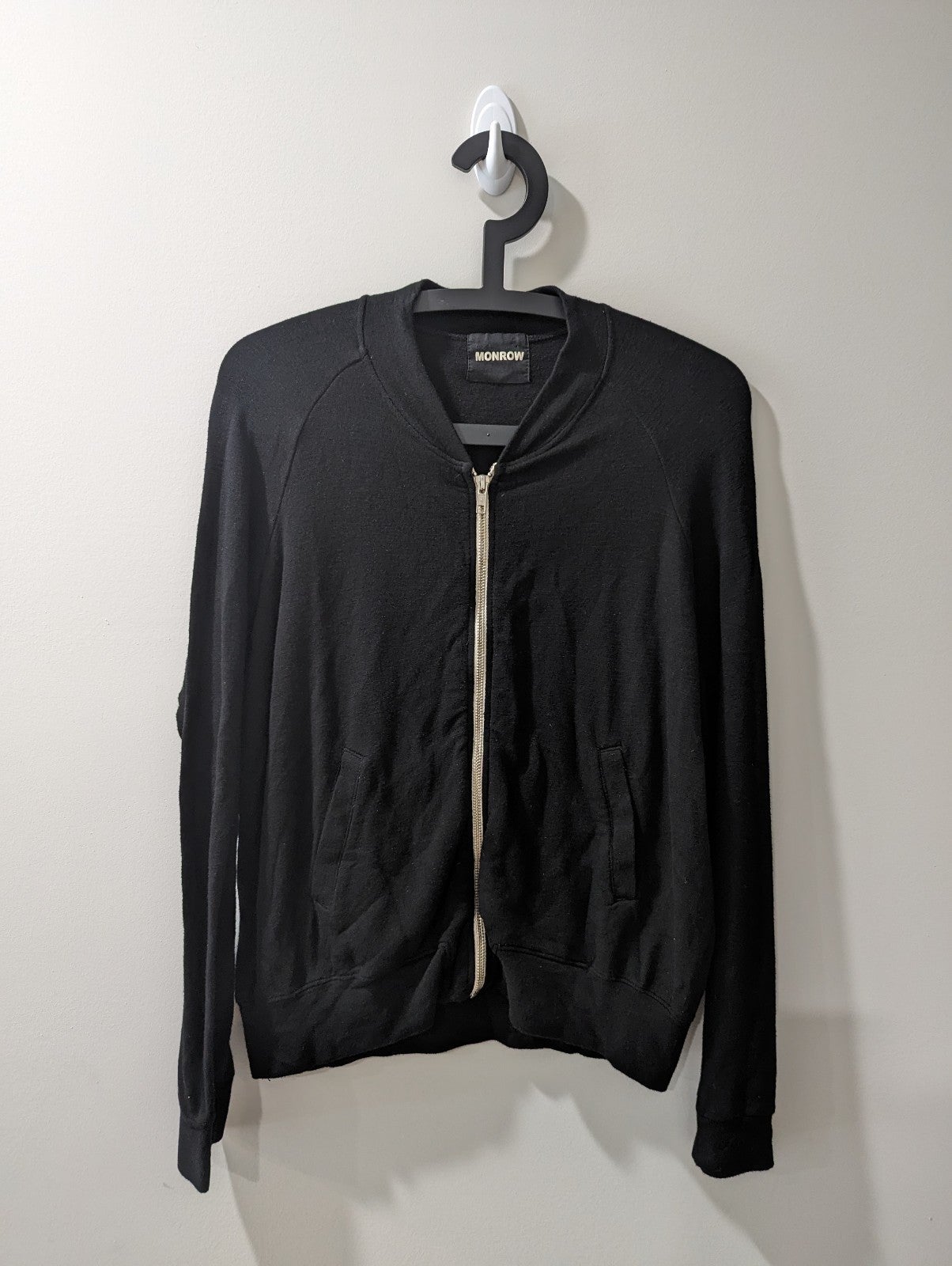 Monrow Black Super Soft Zip Up Sweater Top