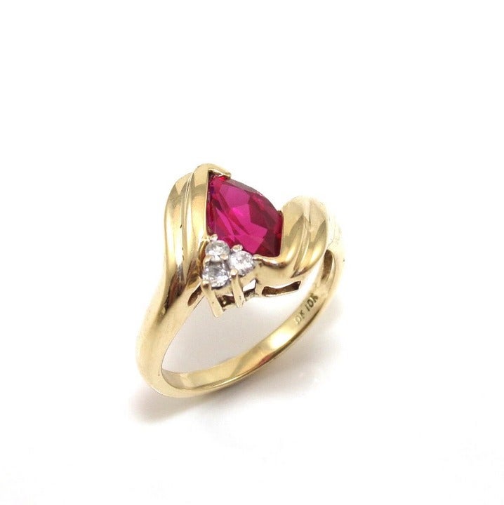 10K GOLD PINK RUBY DIAMND RING 6.5