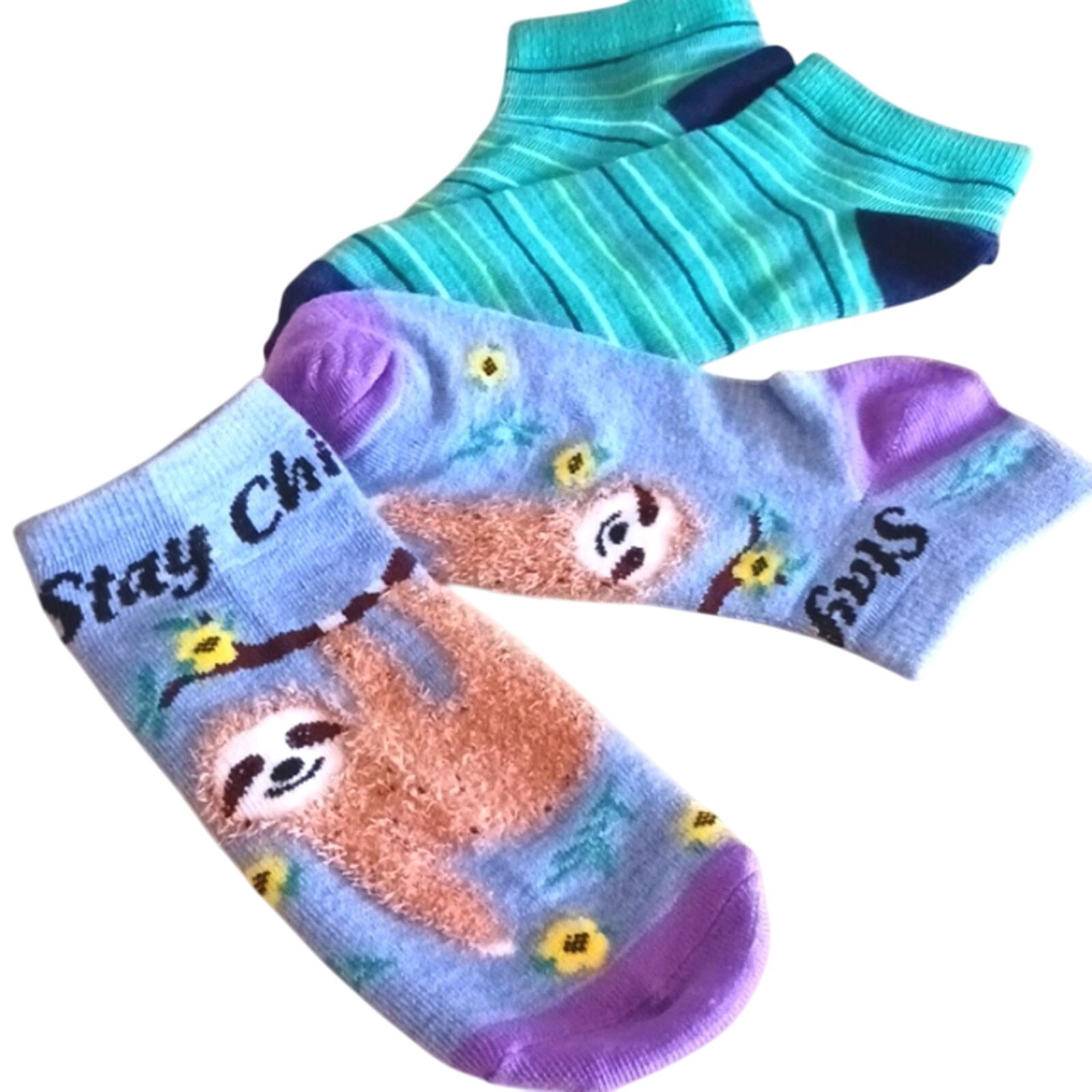 2 Pairs Beverly Hills Polo Club SLOTH SOCKS Womens Sz 5-9 Preppy ANKLE Christmas