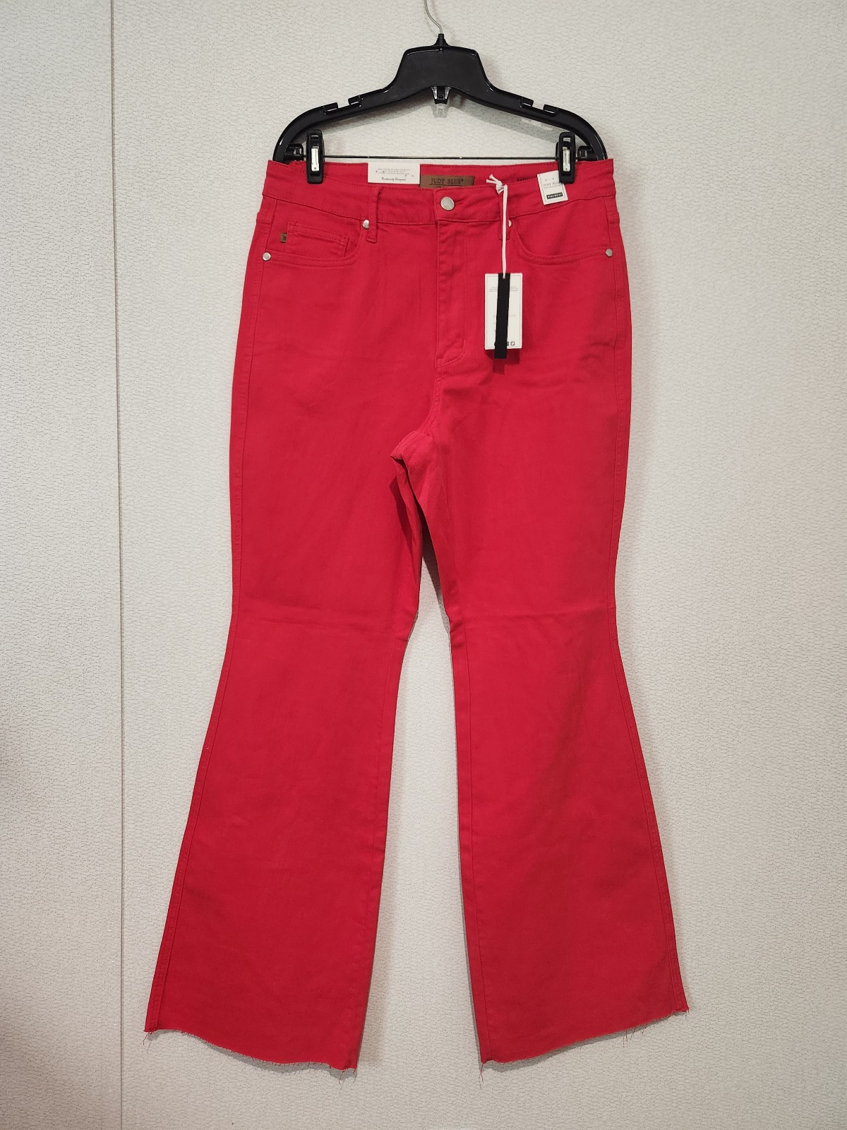 Judy Blue High Waist Red Flare Jeans Raw Edgde Hem 16W