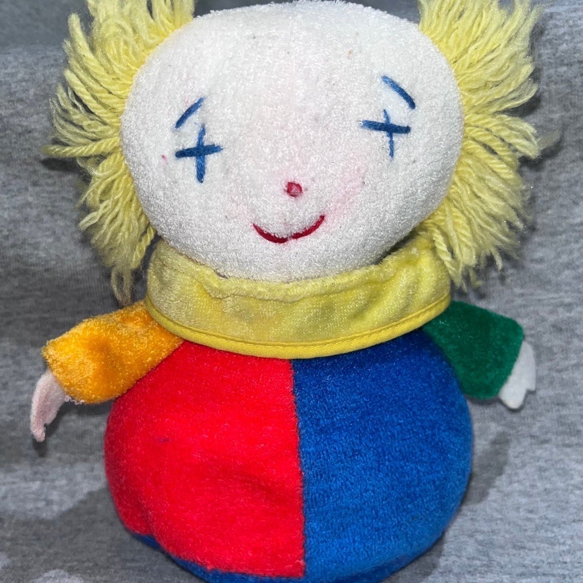 Eden Terry Cloth Clown Plush Rattle Toy Lovey Primary Colors 7” Vintage Rare