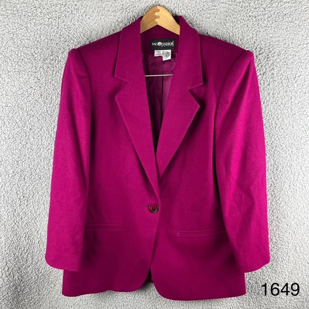 Sag Harbor Women's Size 10 Petite Magenta Pink Pure Wool Blazer Vintage